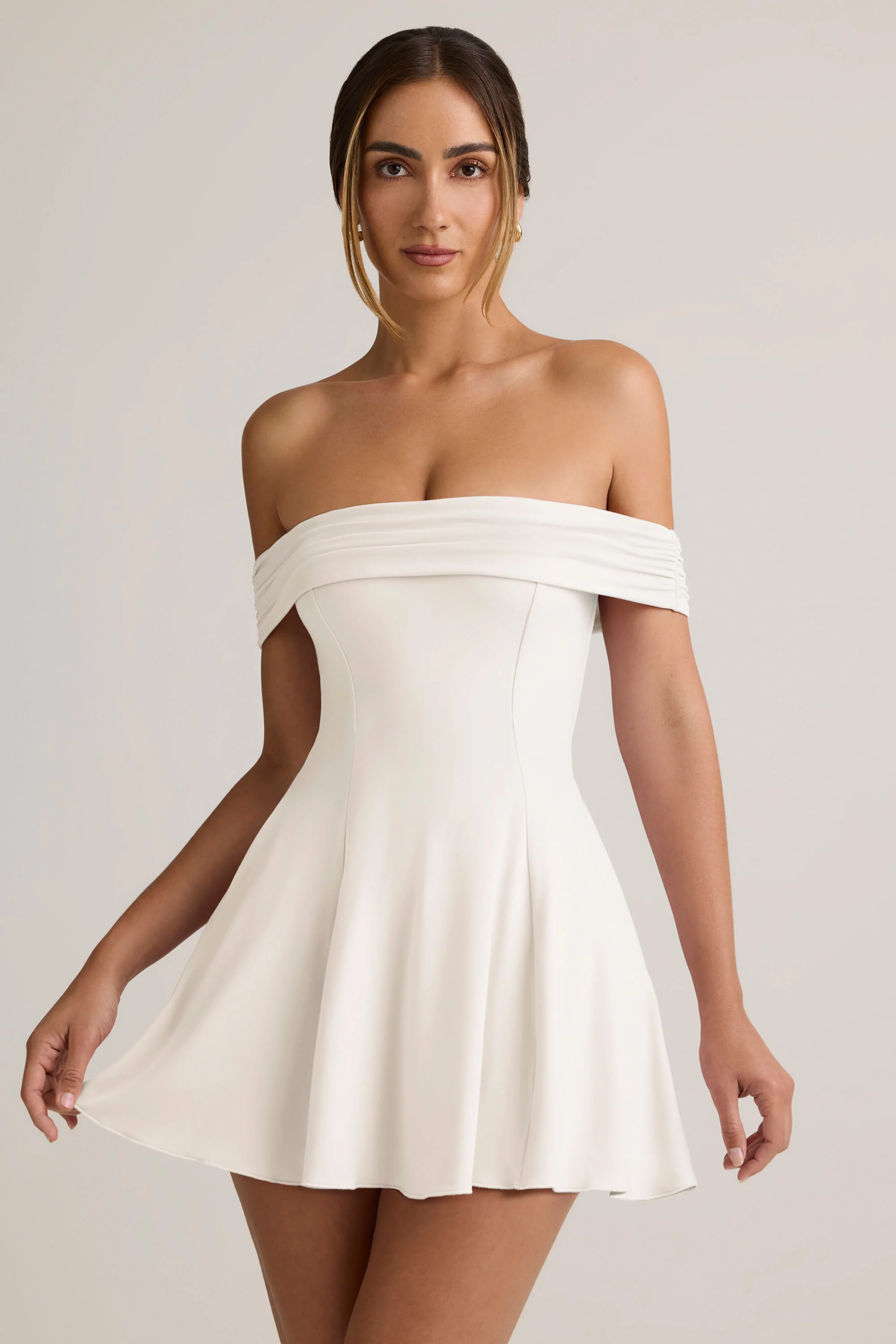 Modal Off-Shoulder A-Line Mini Dress in White