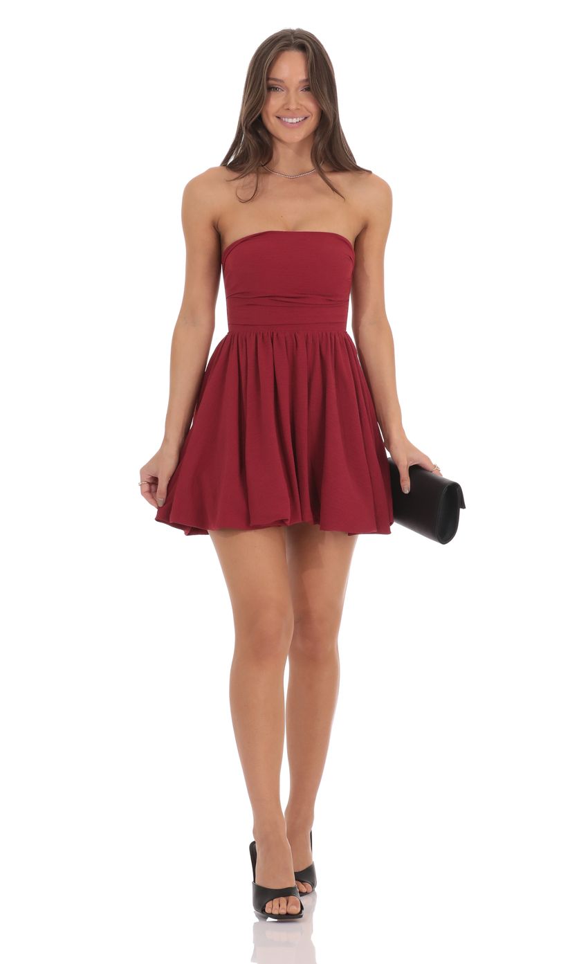 Strapless Bubble Dress in Maroon