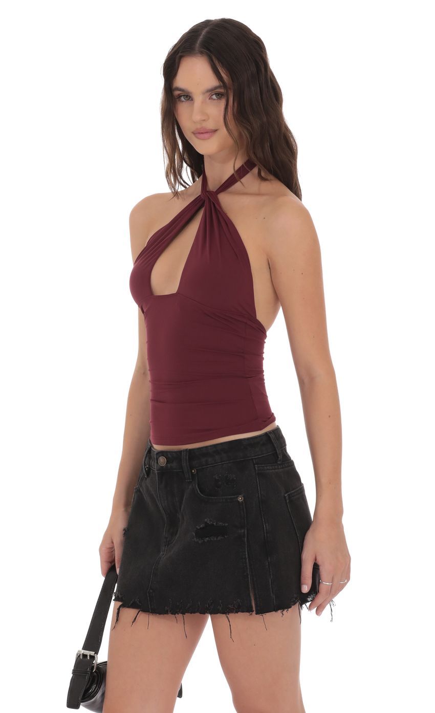 Cross Neck Halter Top in Burgundy