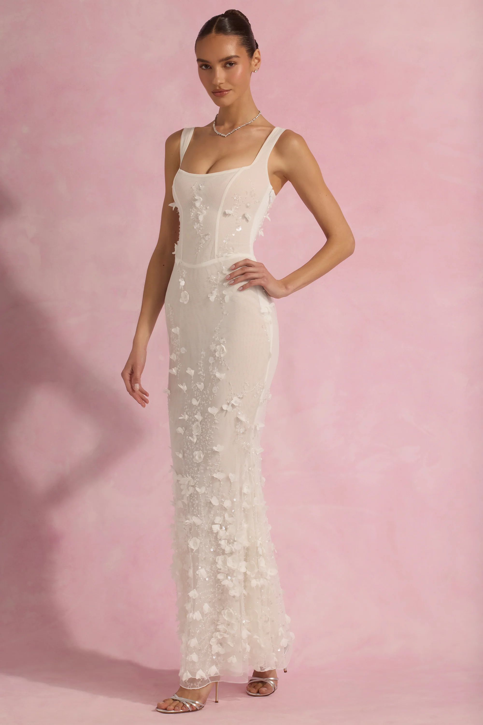 Embellished Fishtail Corset Gown in White