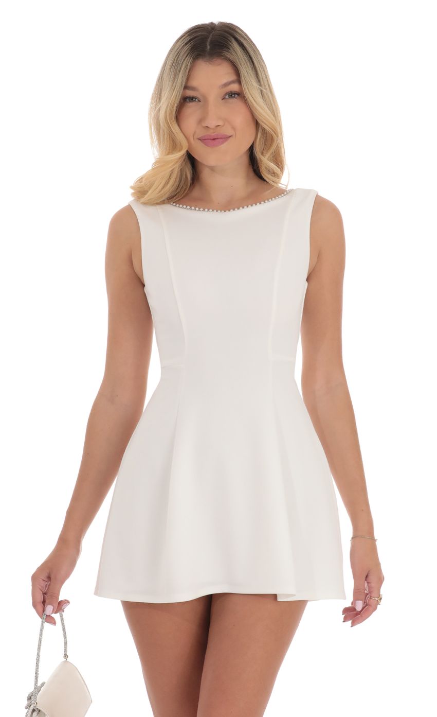 Pearl Open Back A-line Dress in White