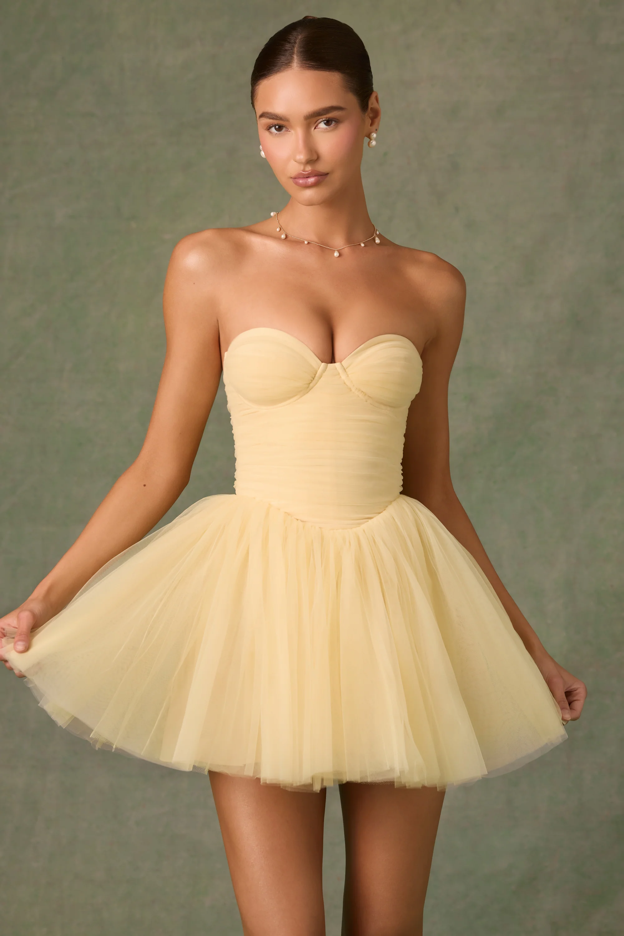 Tulle Corset Mini Dress in Yellow