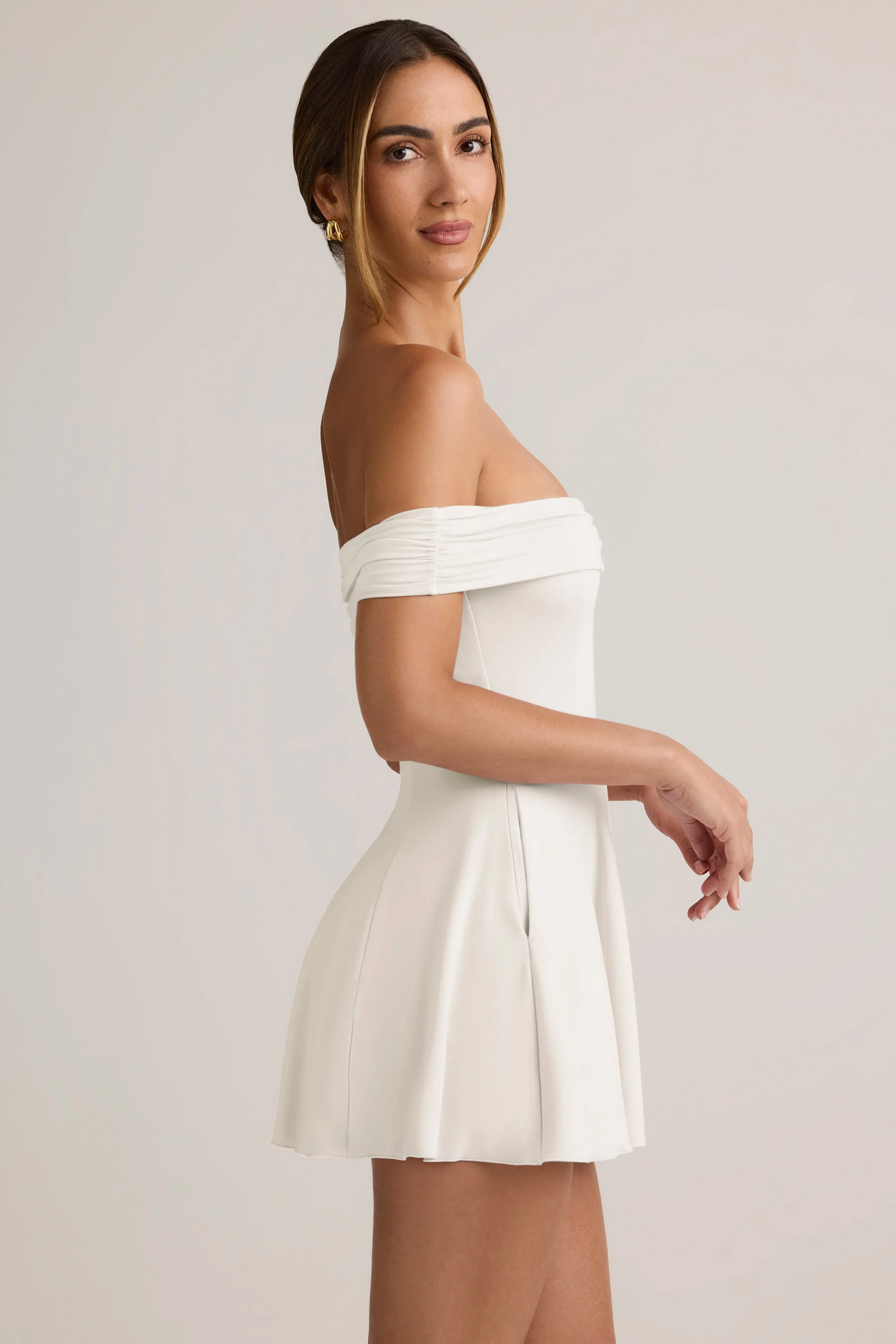 Modal Off-Shoulder A-Line Mini Dress in White