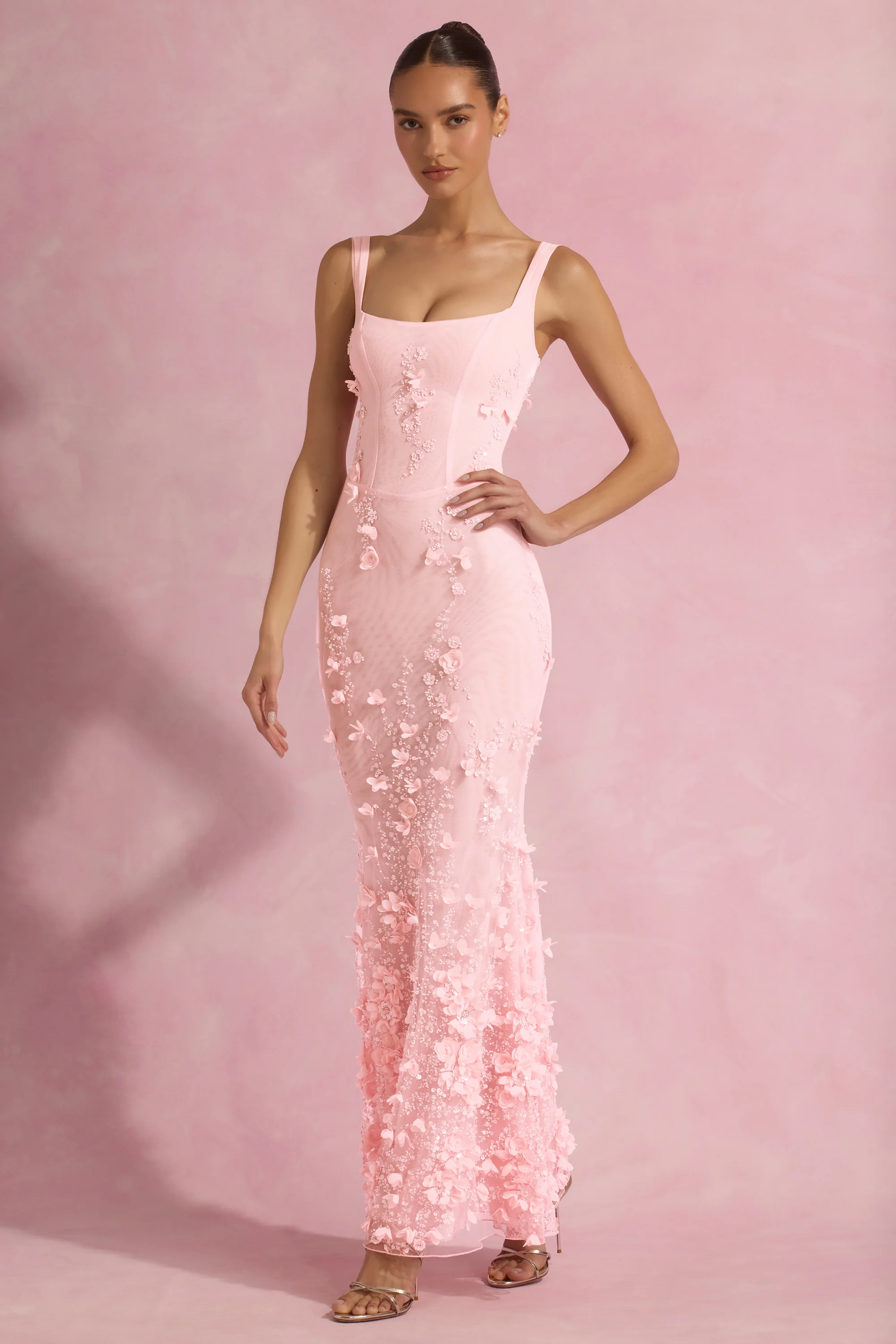 Embellished Fishtail Corset Gown in Pink