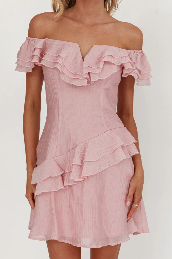 Sinclair Off-Shoulder Ruffle Trim Mini Dress