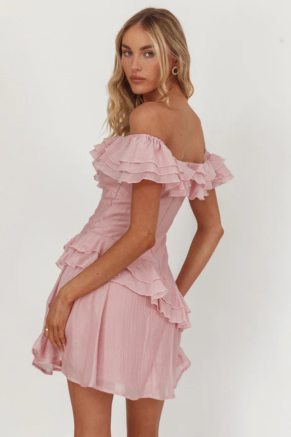 Sinclair Off-Shoulder Ruffle Trim Mini Dress