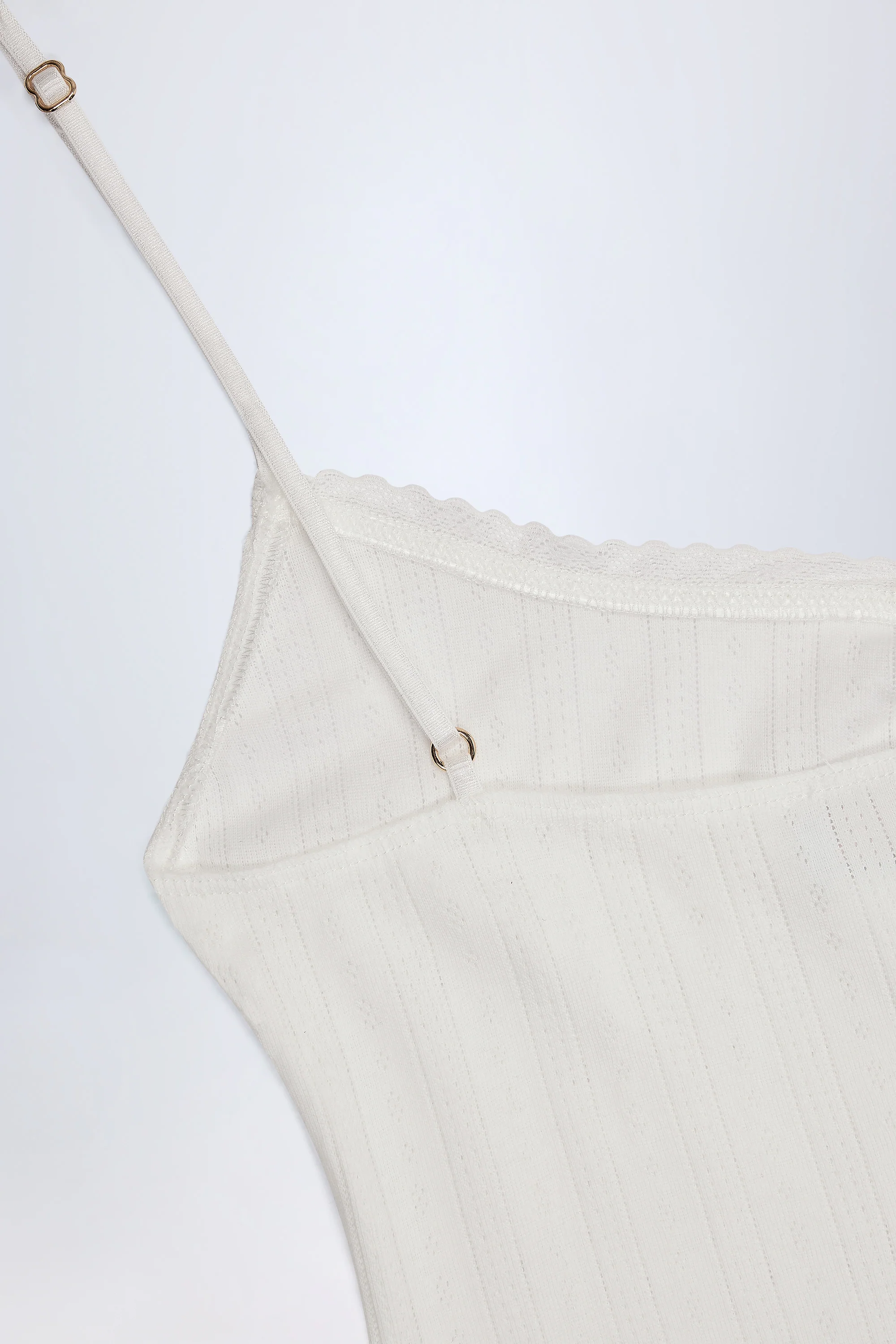 Pointelle Ruched A-Line Mini Dress in White