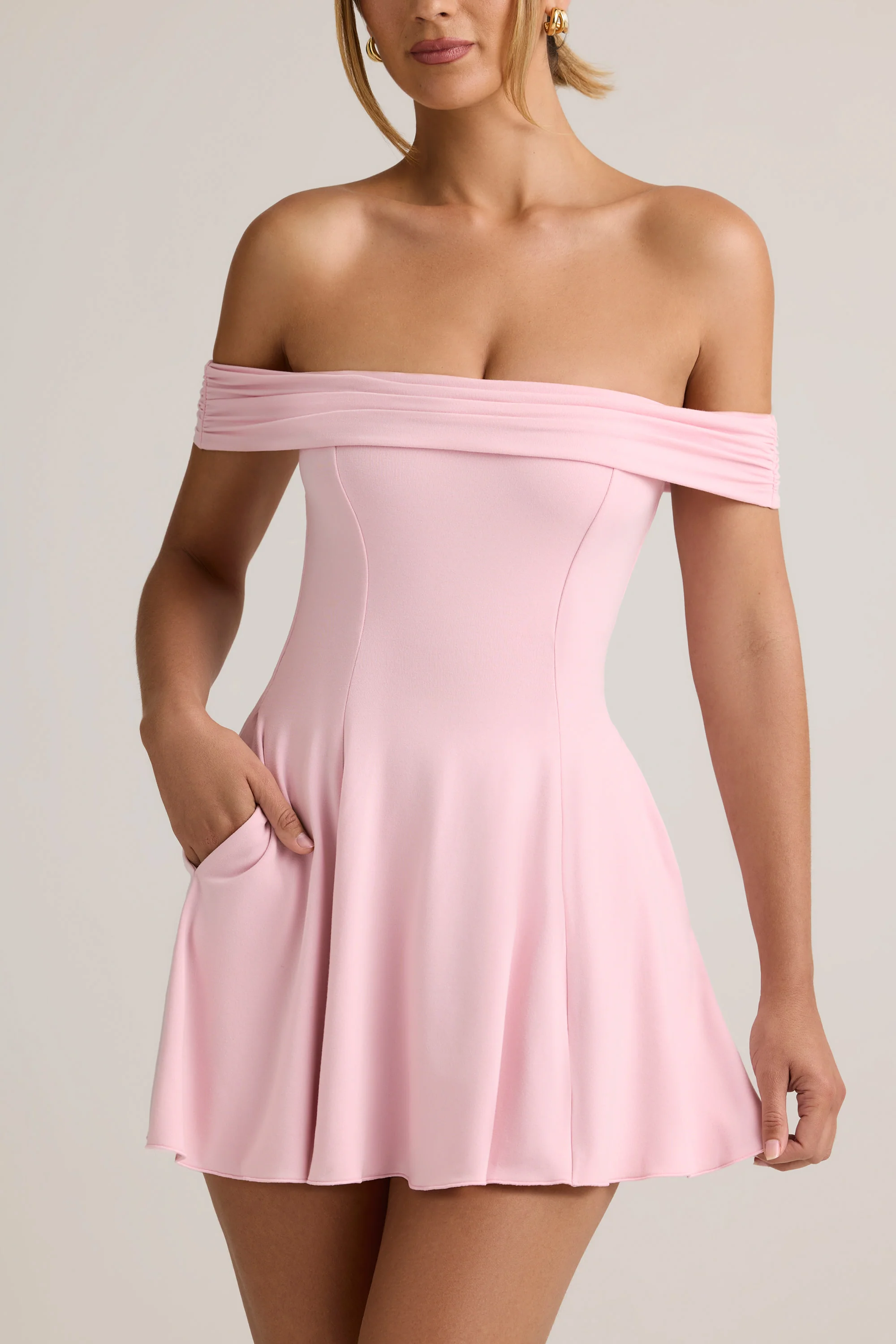 Modal Off-Shoulder A-Line Mini Dress in Baby Pink