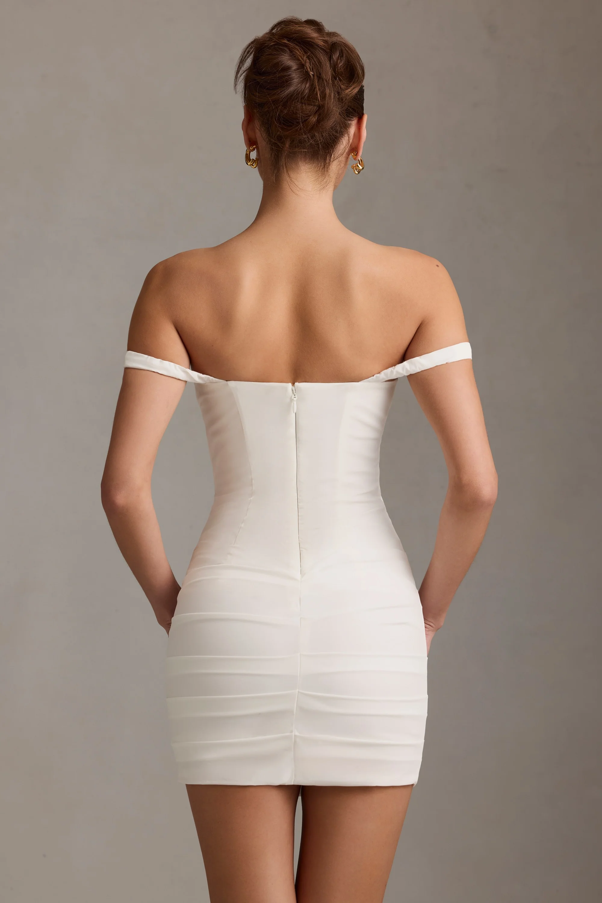 Off-Shoulder Corset Mini Dress in White