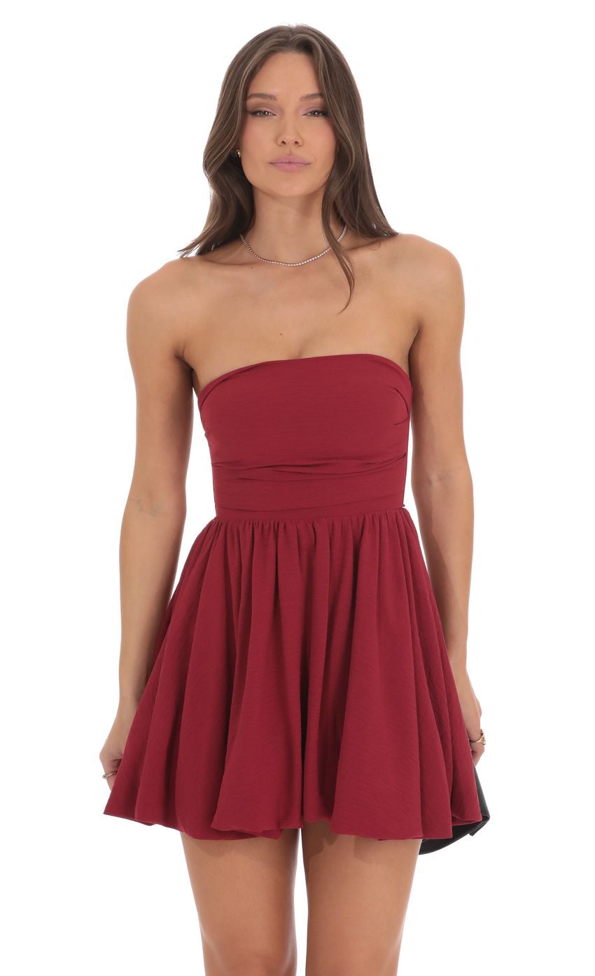 Strapless Bubble Dress in Maroon