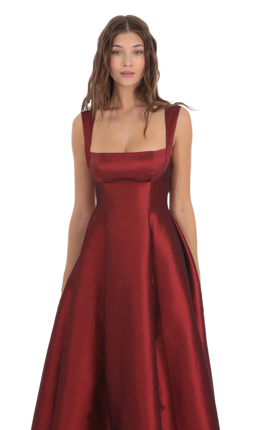 Square Neck Fit and Flare Gown in Maroon