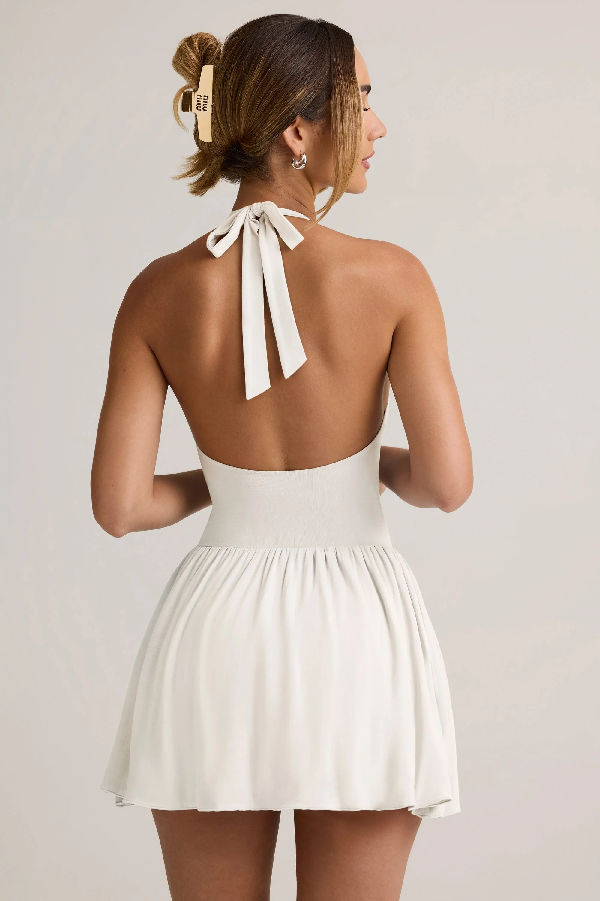 Modal Backless Halterneck Mini Dress in White