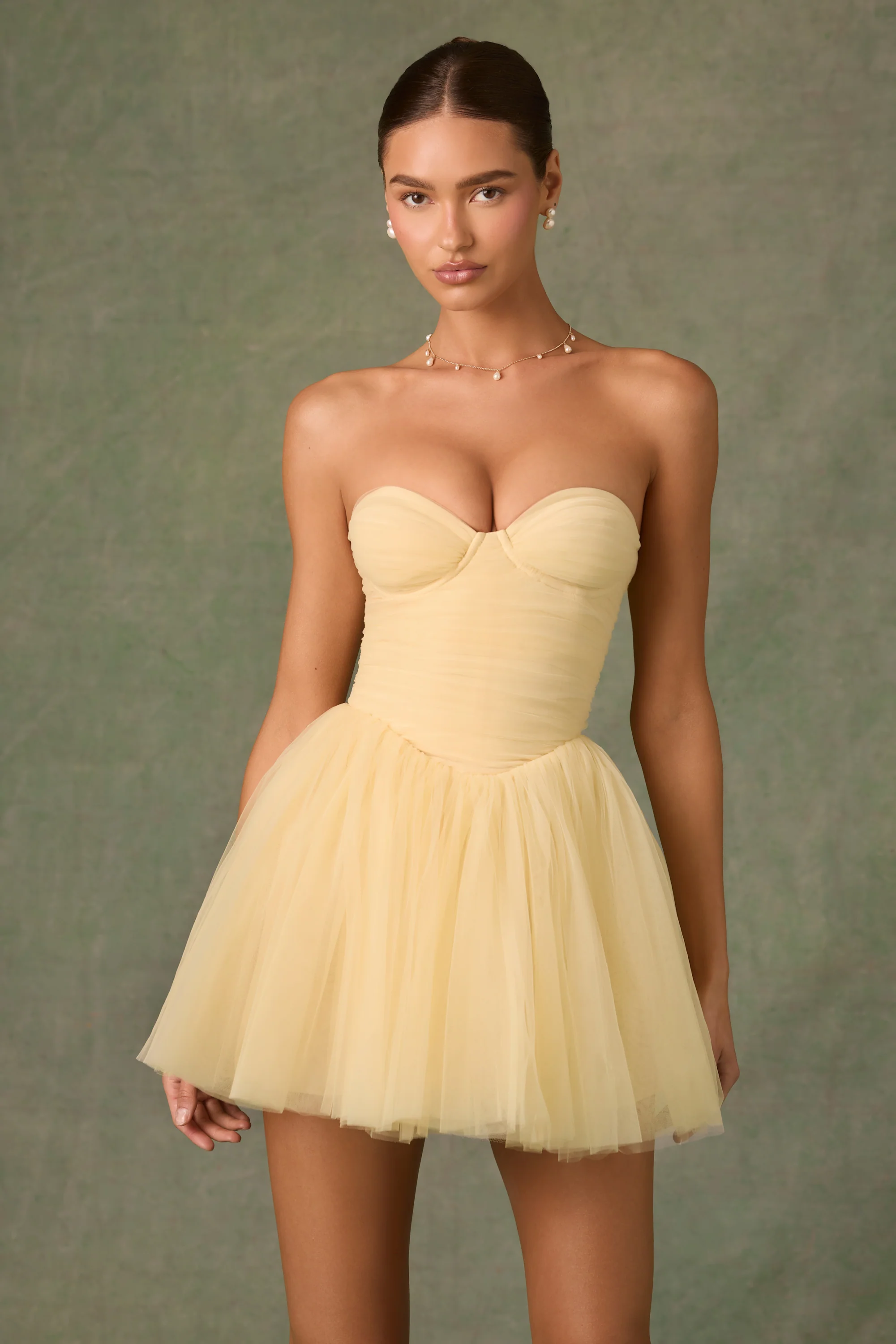 Tulle Corset Mini Dress in Yellow