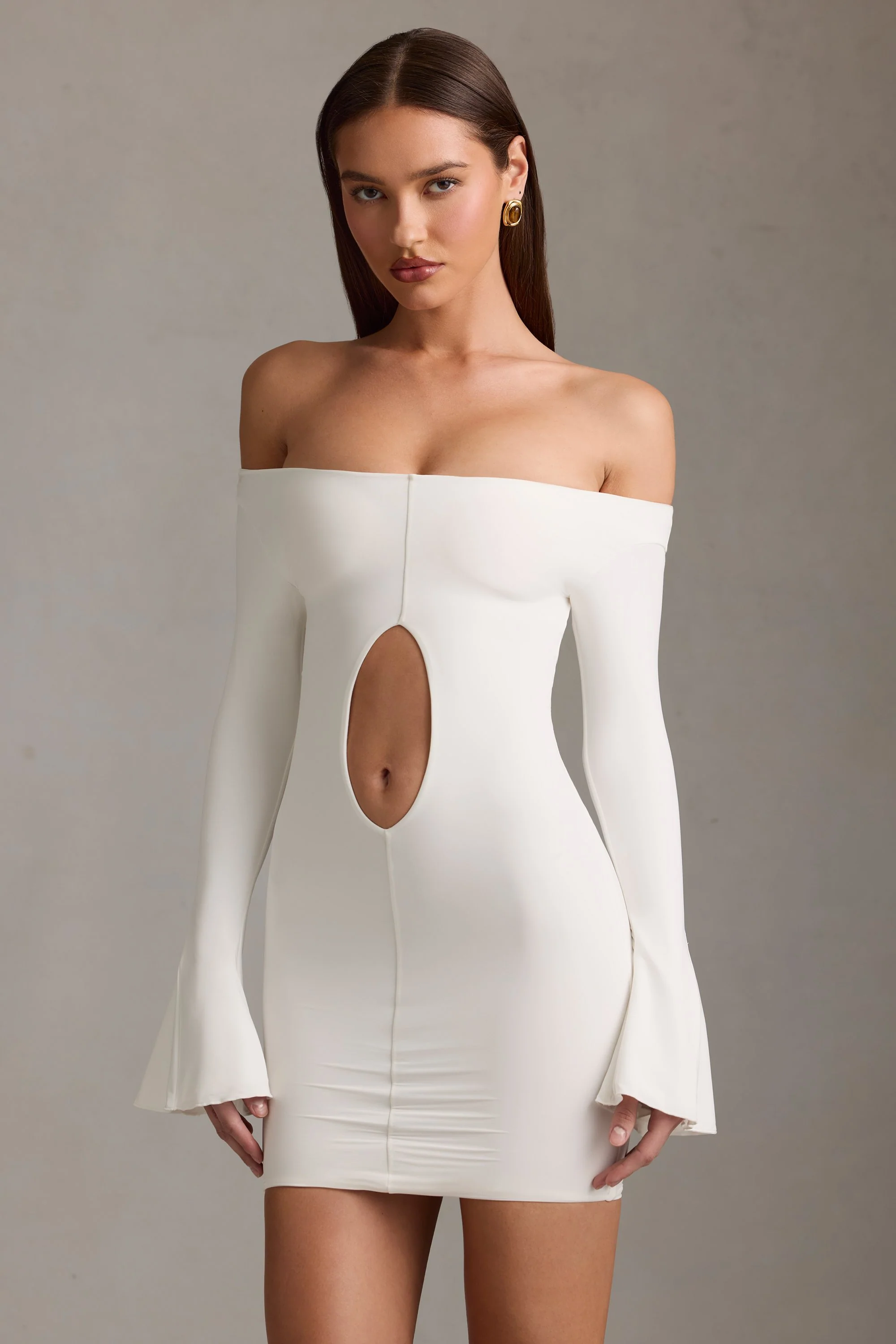 Off-Shoulder Cut-Out Mini Dress in White