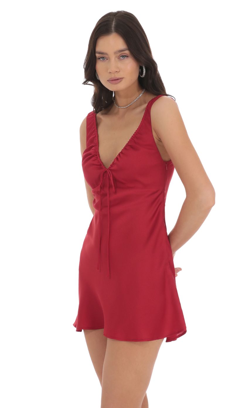 Satin V-Neck Dress in Red