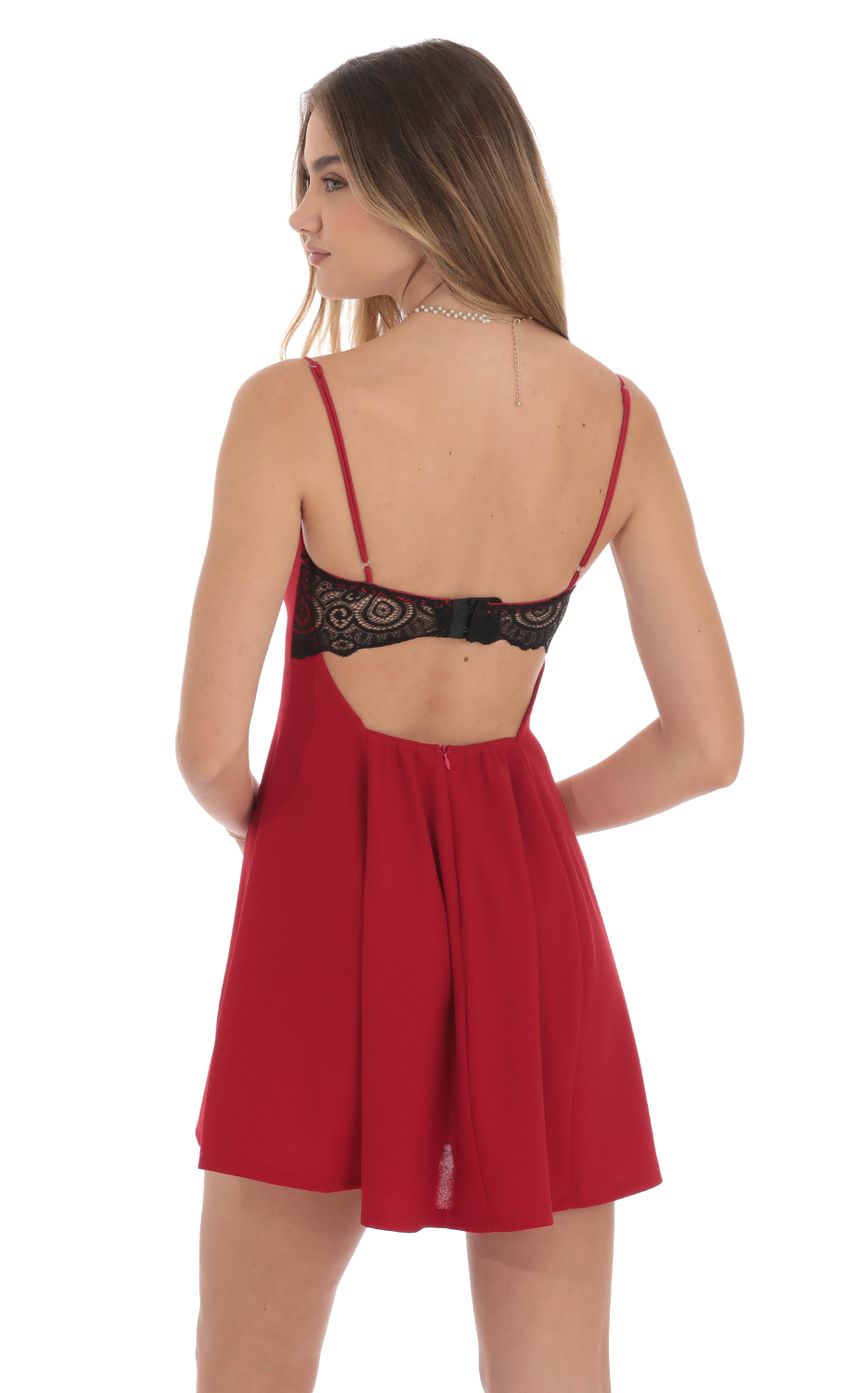 Back Lace A-Line Dress in Red