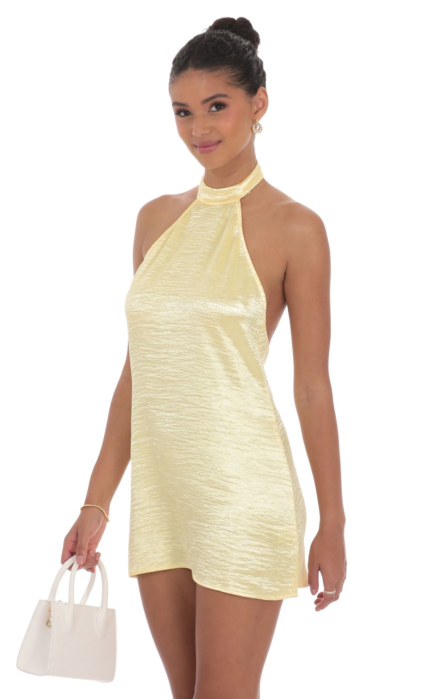 Satin Halter Shift Dress in Yellow