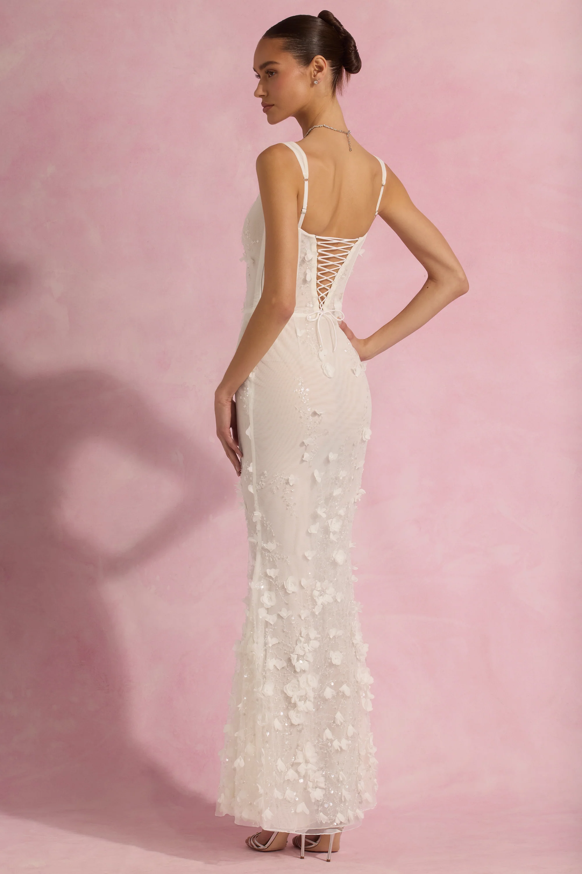 Embellished Fishtail Corset Gown in White