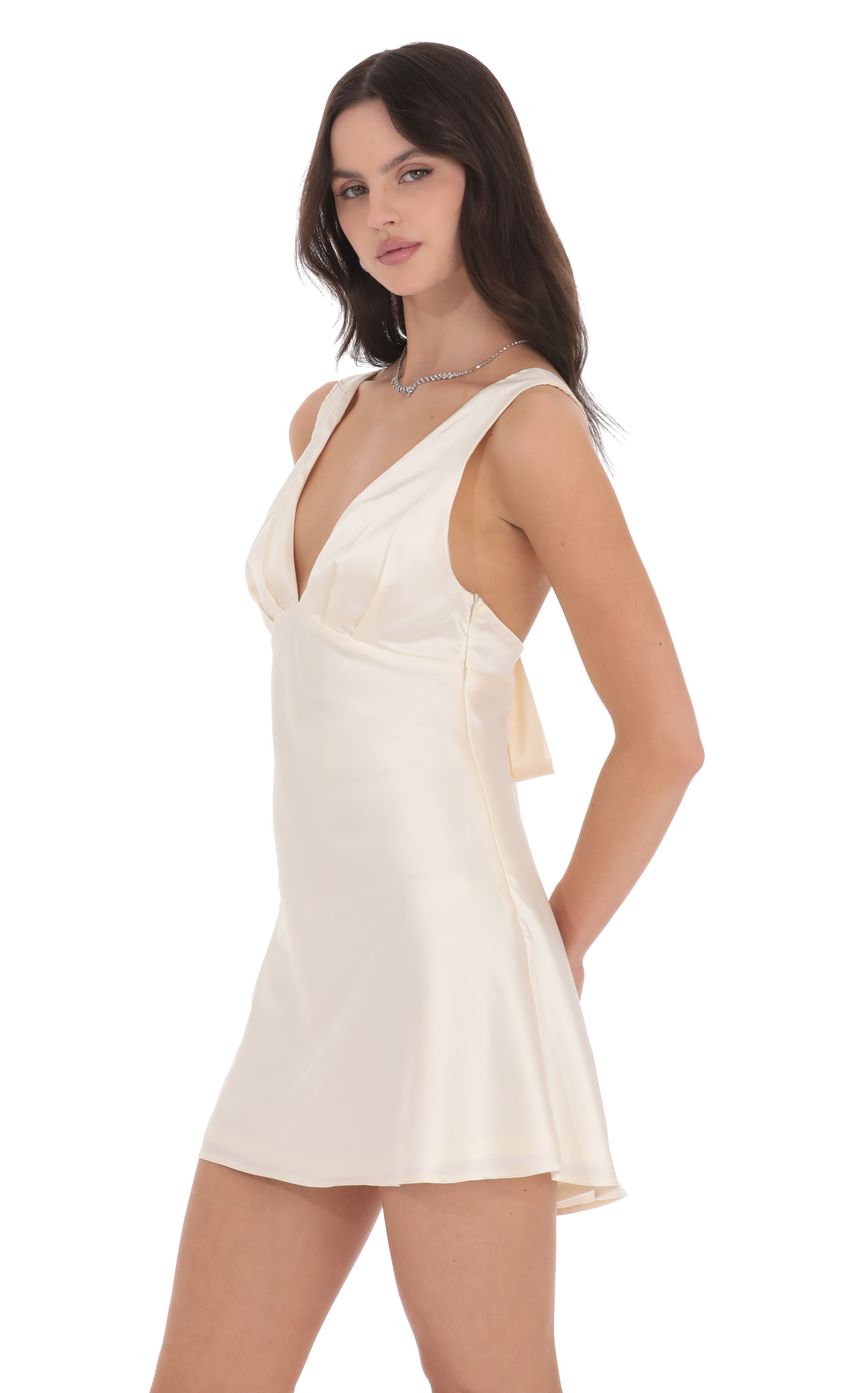 Satin V-Neck Open back Dress in Cream