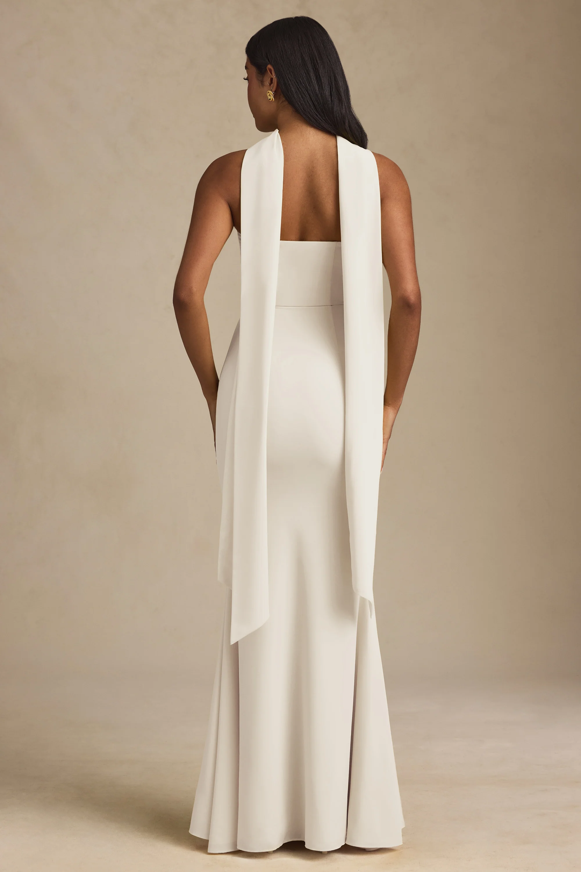 Scarf-Detail Strapless Gown in Ivory
