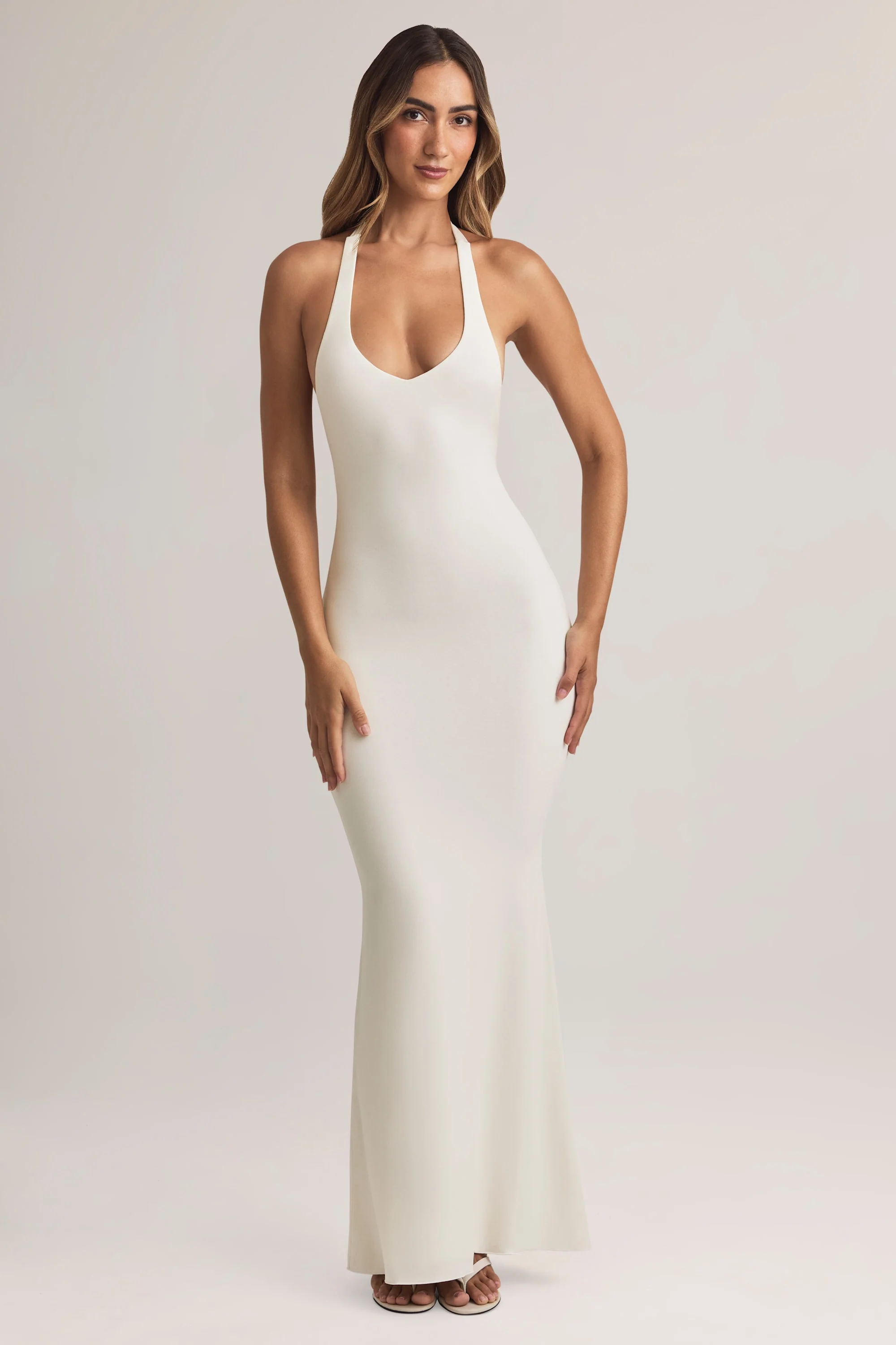 Modal Halterneck Maxi Dress in White