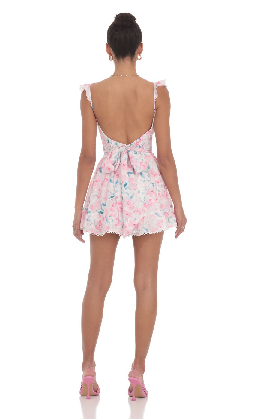 Embroidered Trim Floral A-line Dress in White