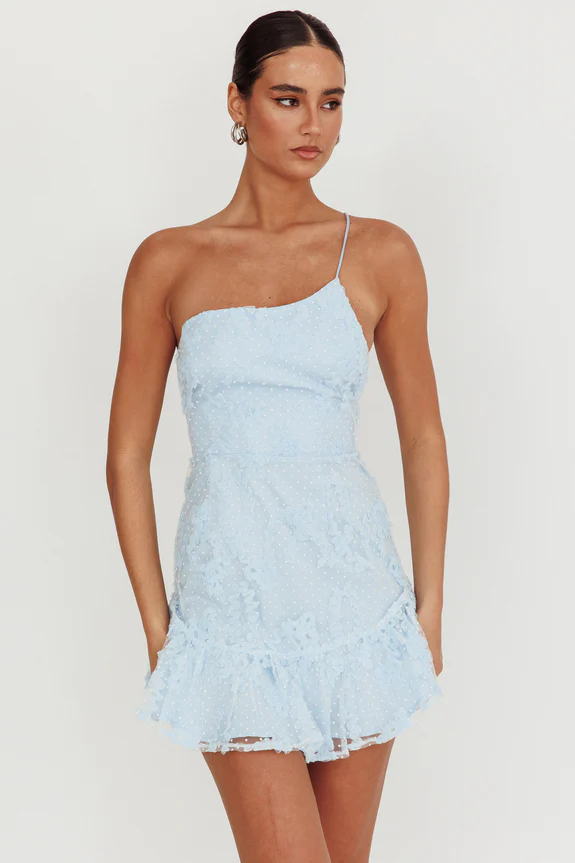 Lilah One Shoulder Embellished Dress Steel Blue