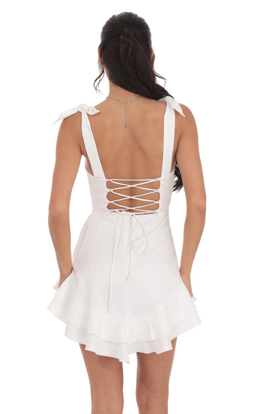 Floral Jacquard Ruffle A-line Dress in White