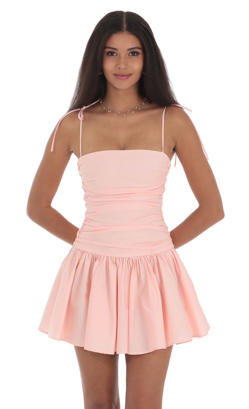Ruched Fit and Flare Dress in Pink