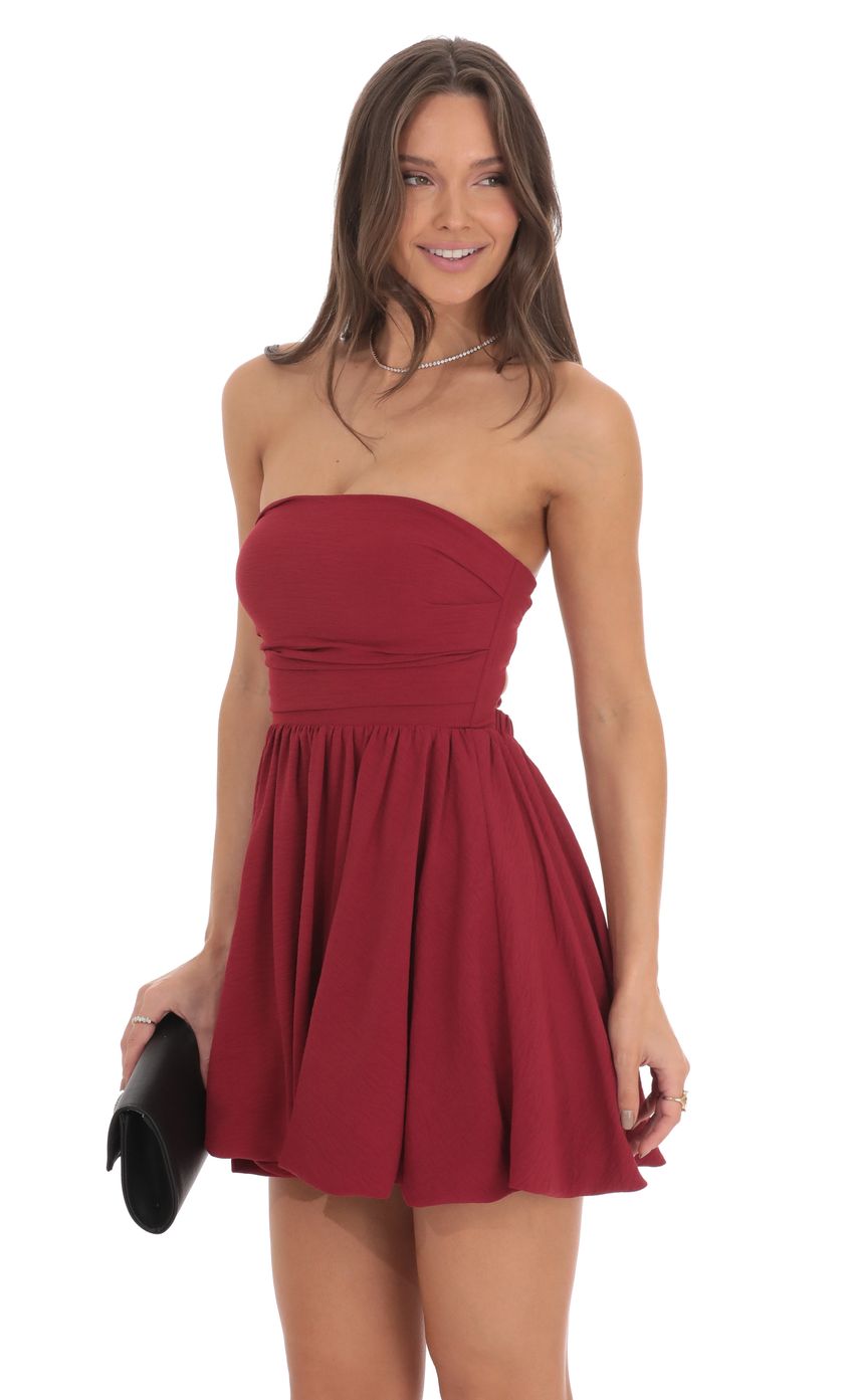 Strapless Bubble Dress in Maroon