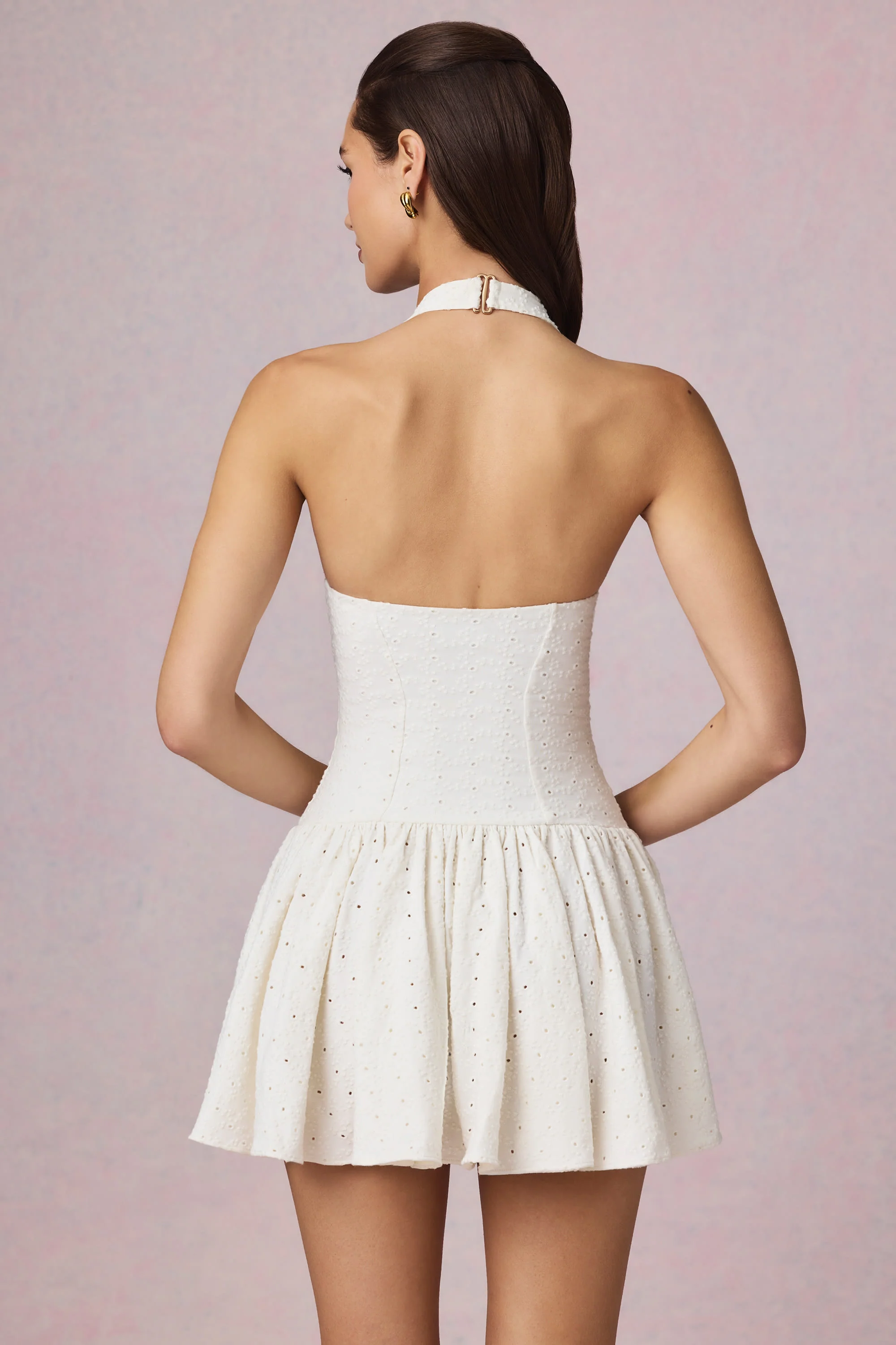 Broderie Anglaise Halterneck Mini Dress in White