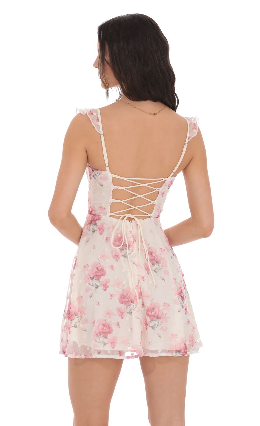 Floral Ruffle Strap A-Line Dress in Cream