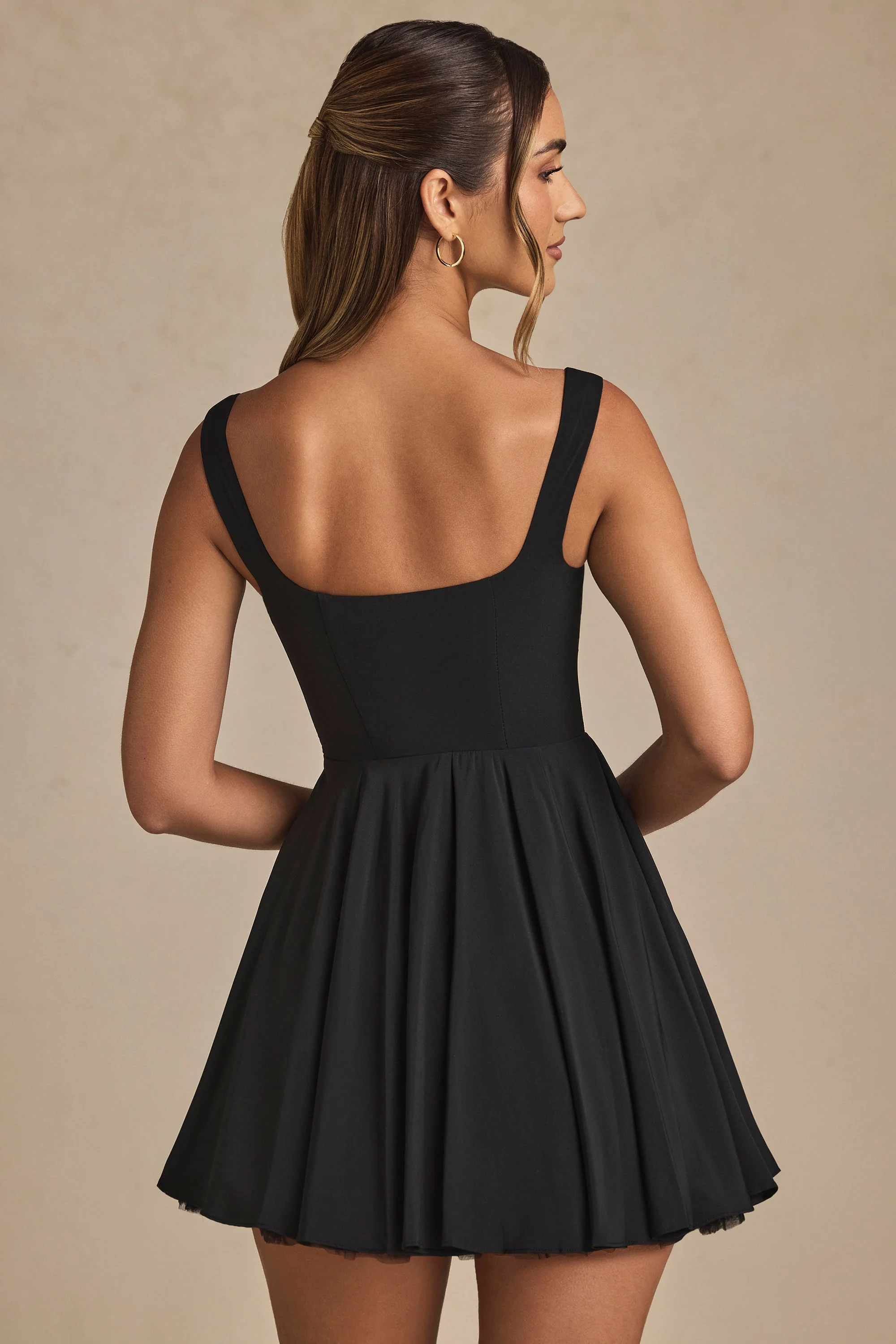 Tie-Detail A-Line Micro Mini Dress in Black