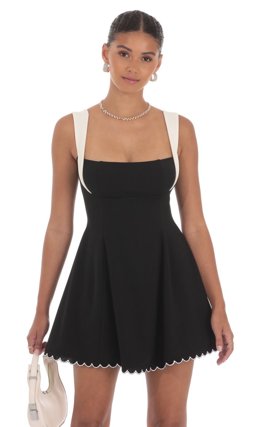 Scallop Hem Fit and Flare Dress in Black