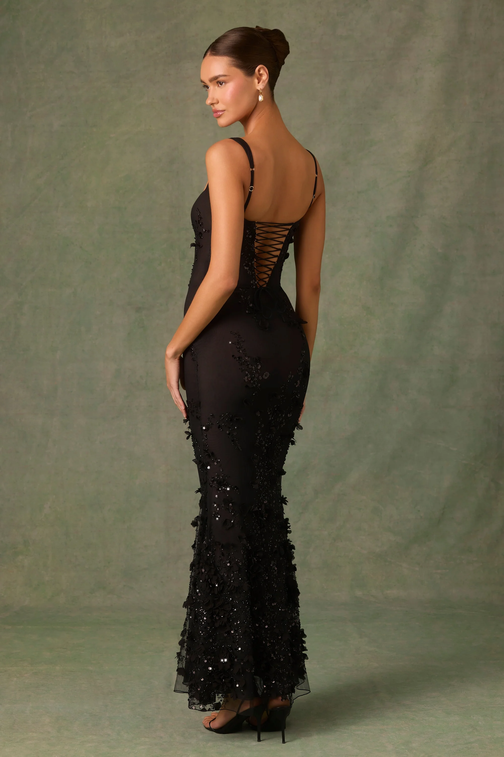 Embellished Fishtail Corset Gown in Black