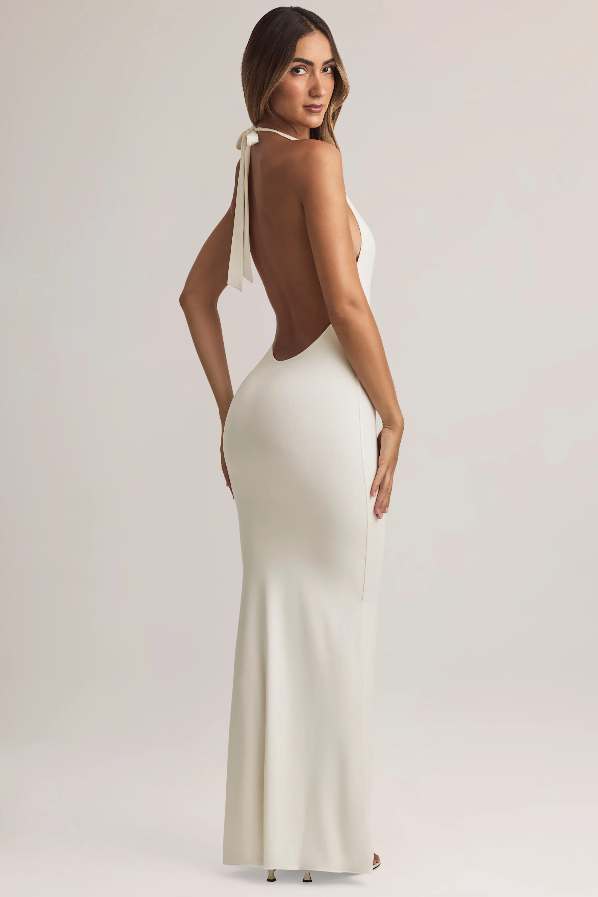 Modal Halterneck Maxi Dress in White