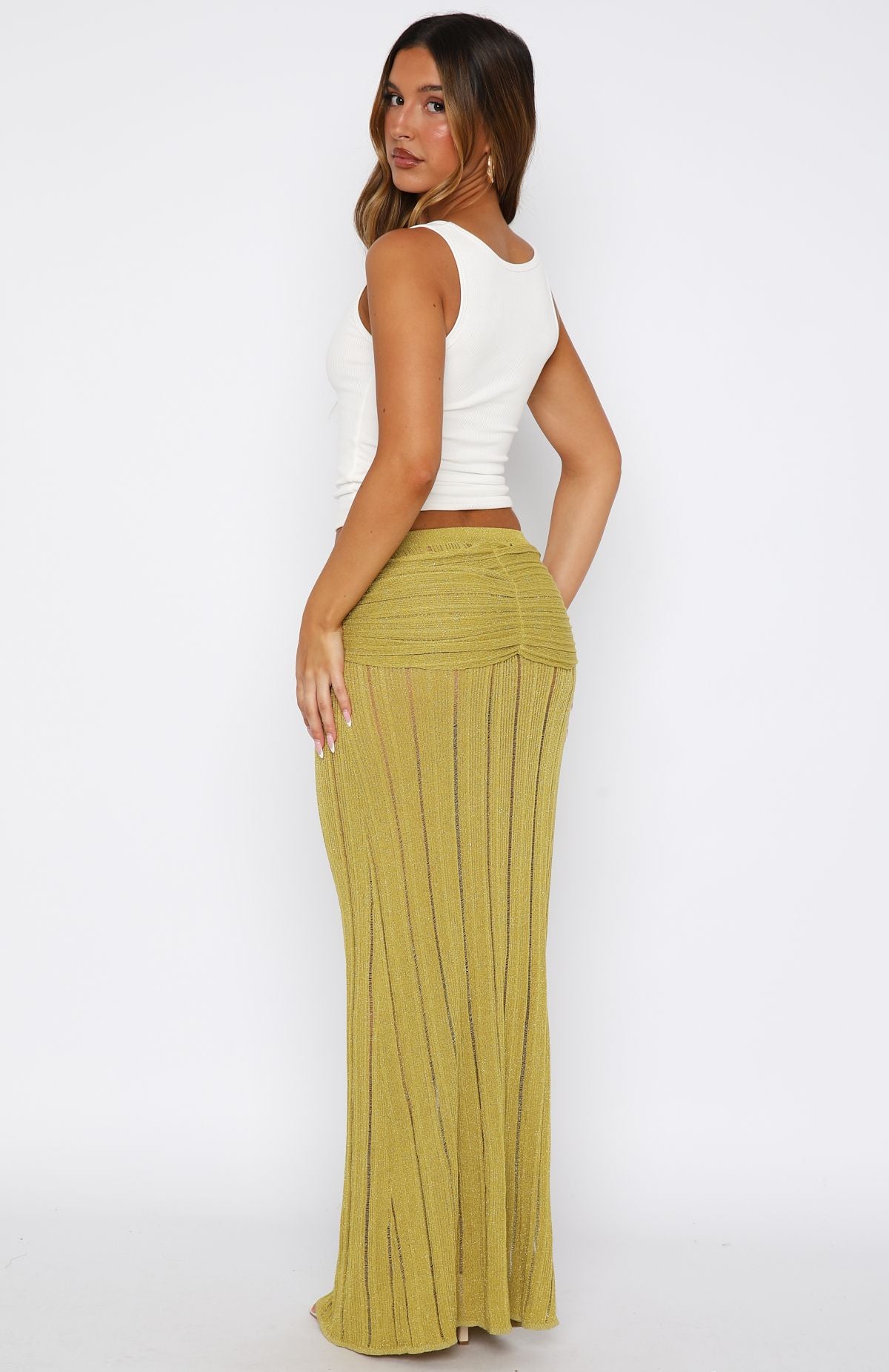 Out At Sea Knit Maxi Skirt Chartreuse