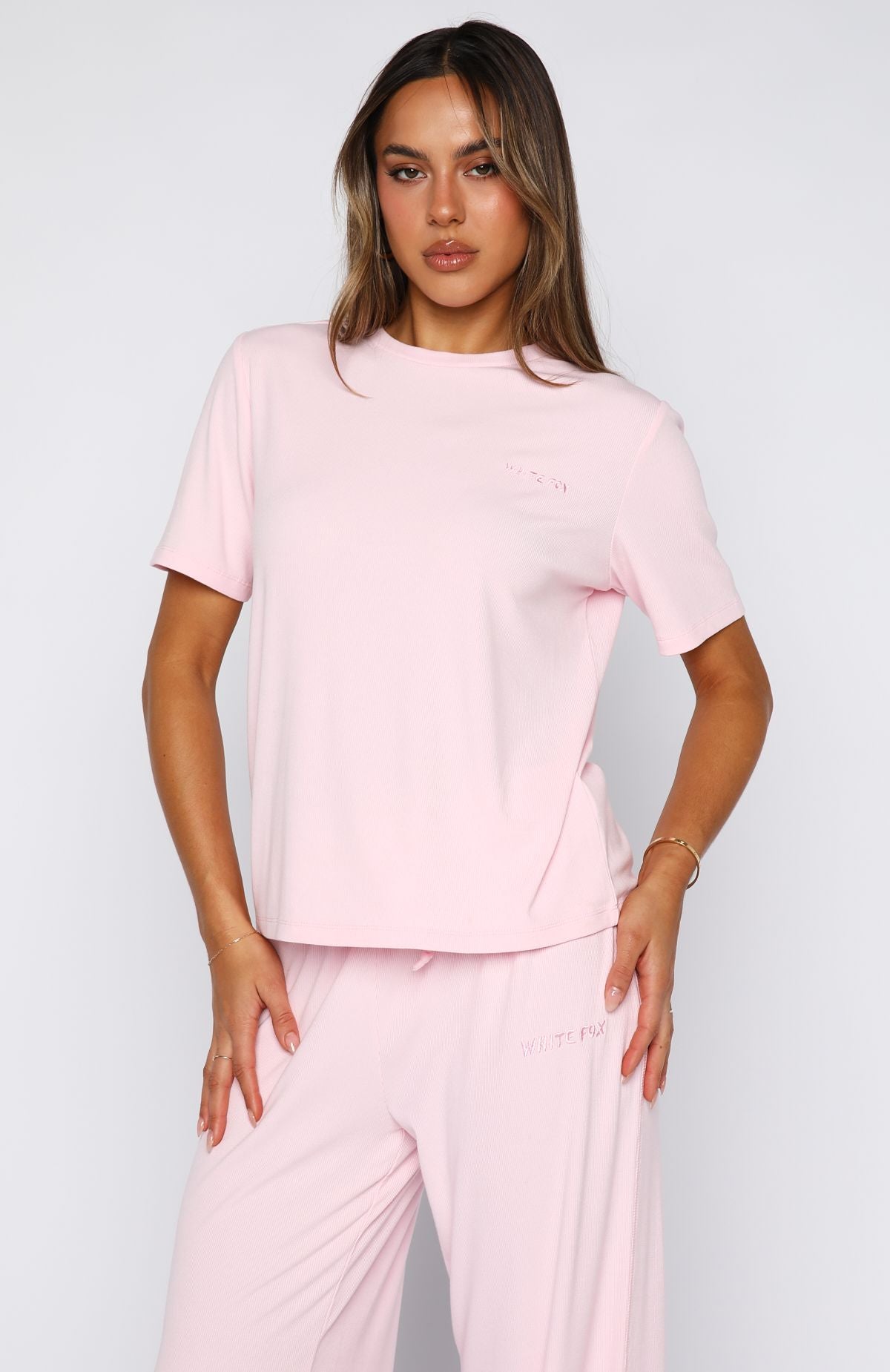 Come A Long Way Soft Lounge Ribbed Tee Pink