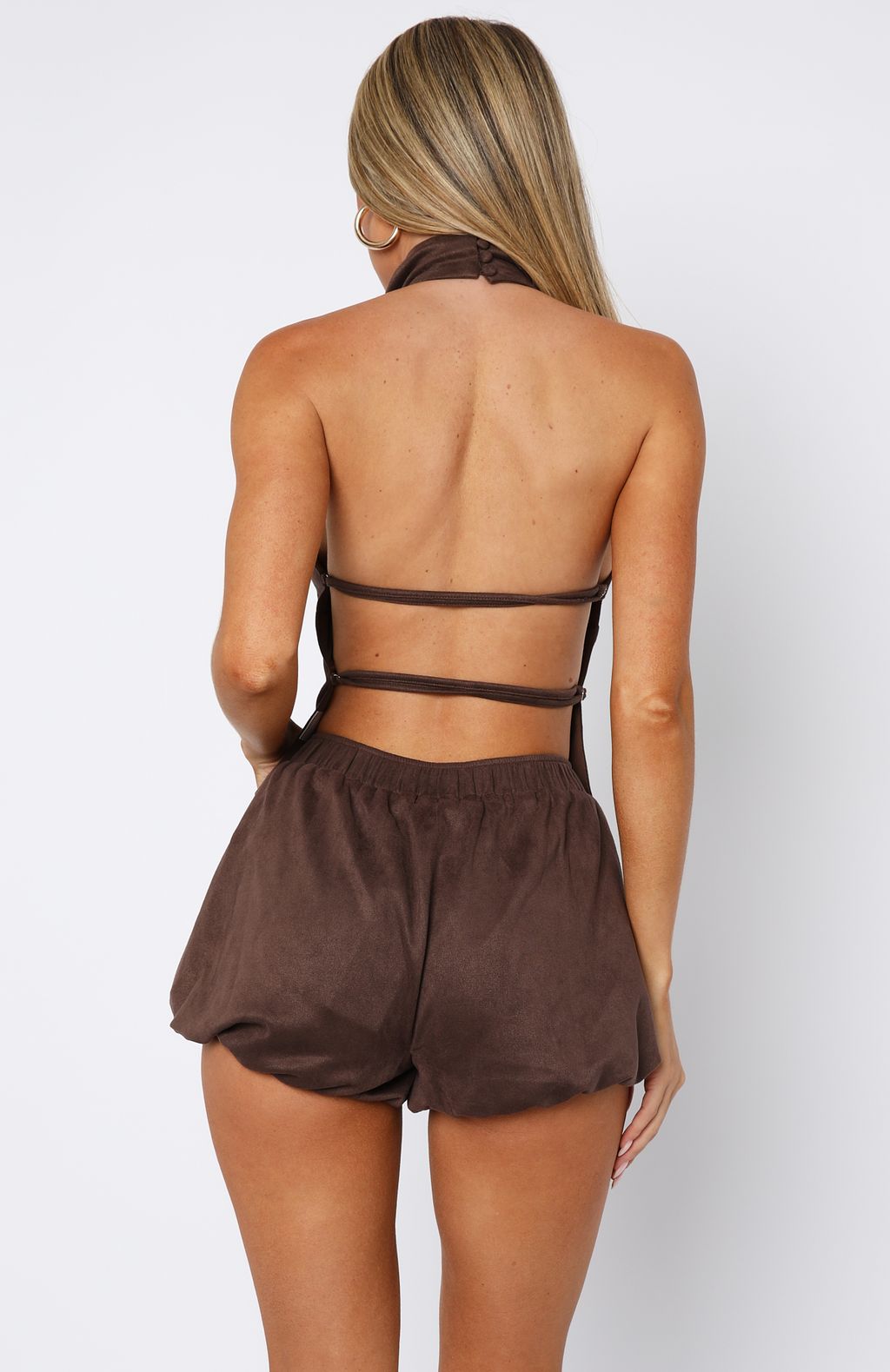 Still Love Me Faux Suede Halter Top Dark Chocolate