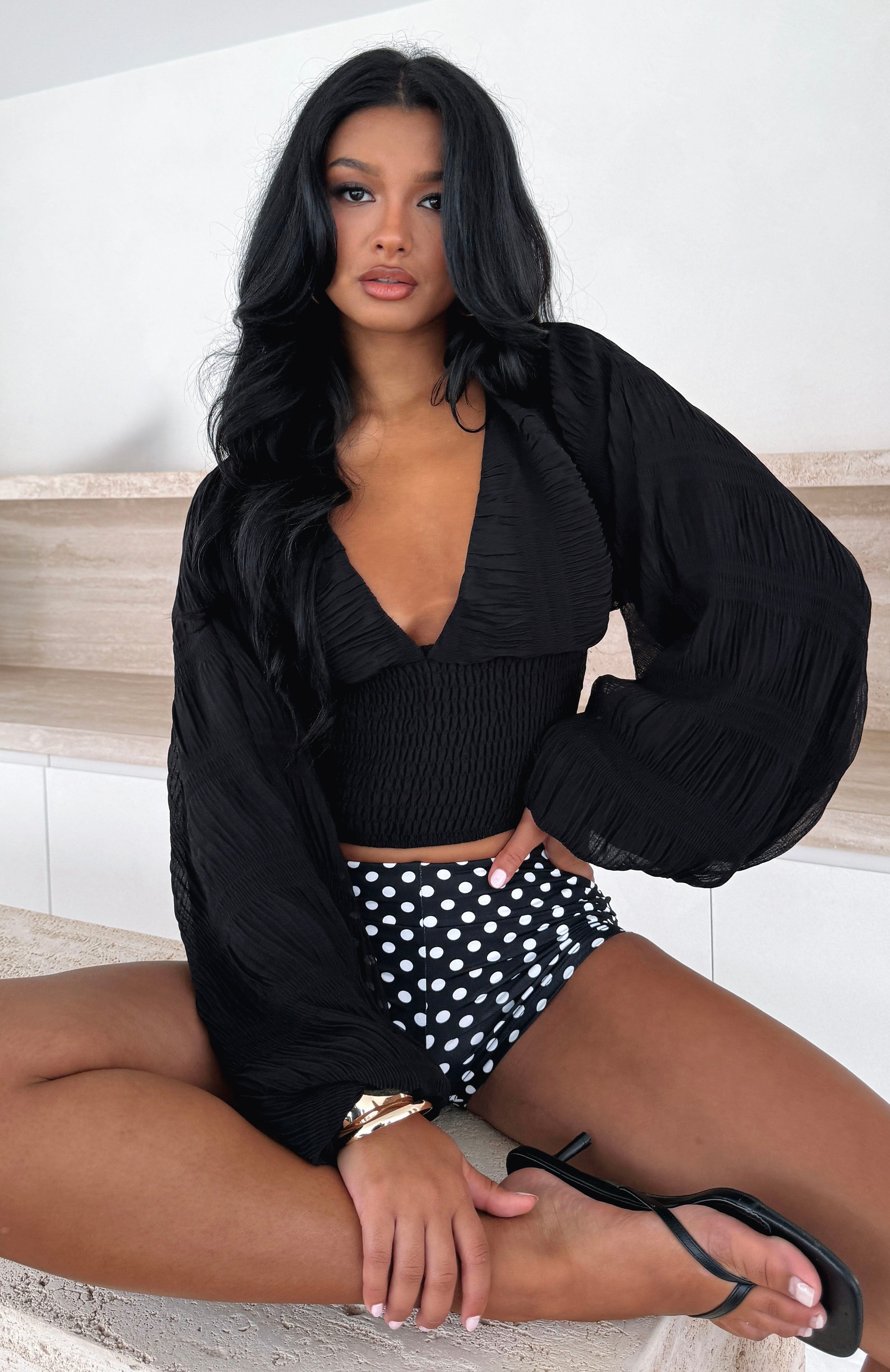 Love Shy Long Sleeve Top Black