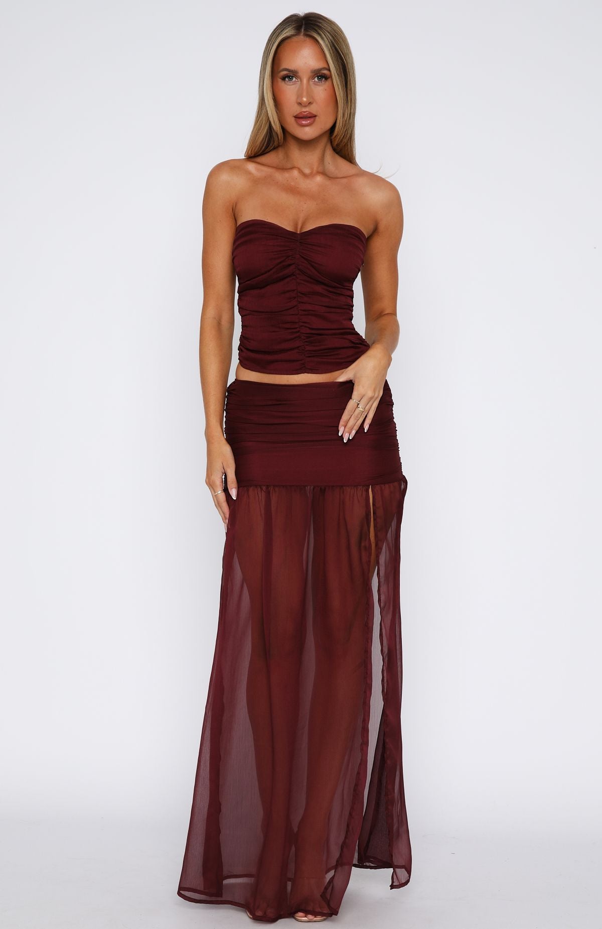 On Stage Maxi Skirt Burgundy