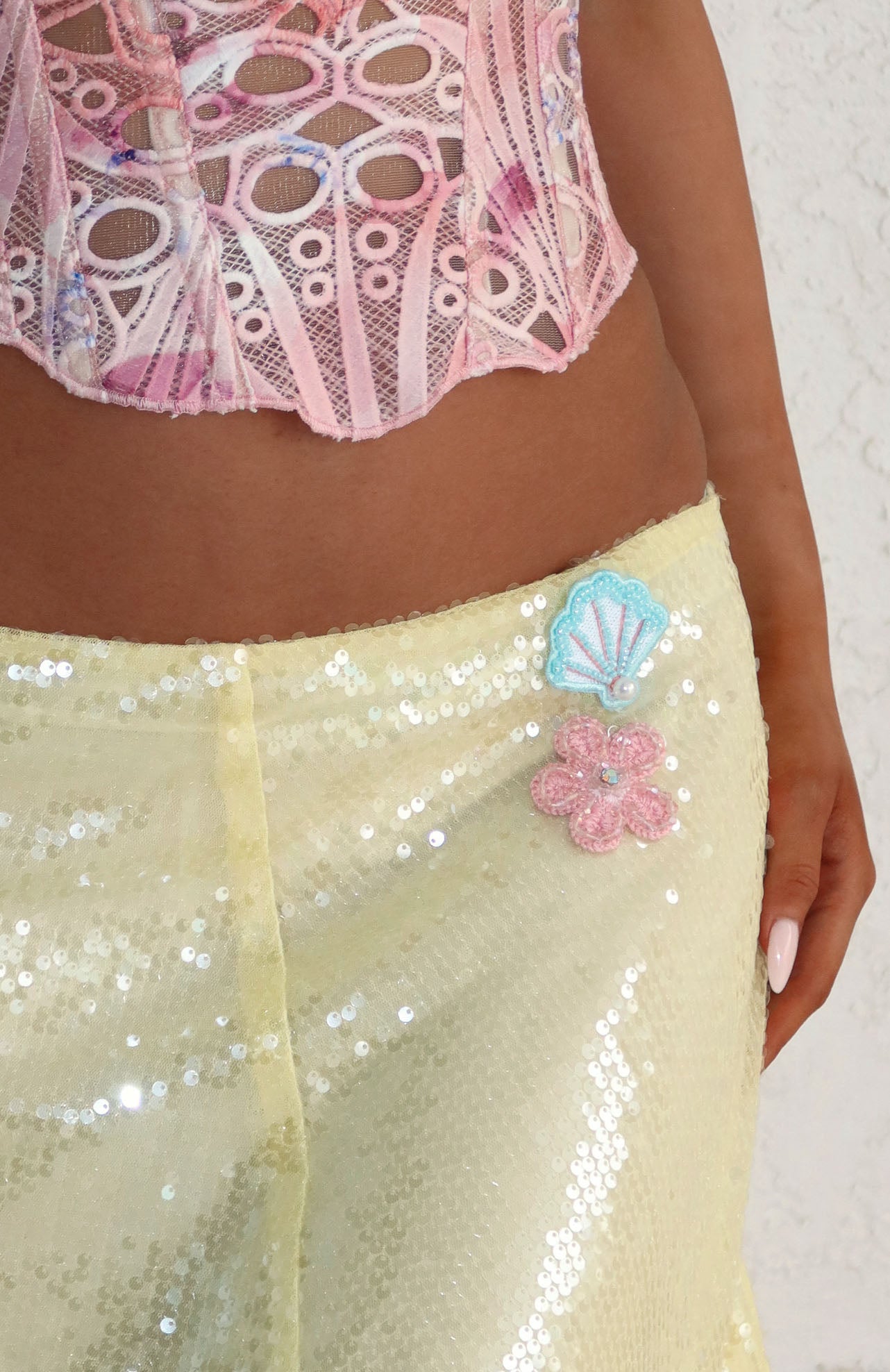 Stay For A While Sequin Midi Skirt Lemon Sorbet