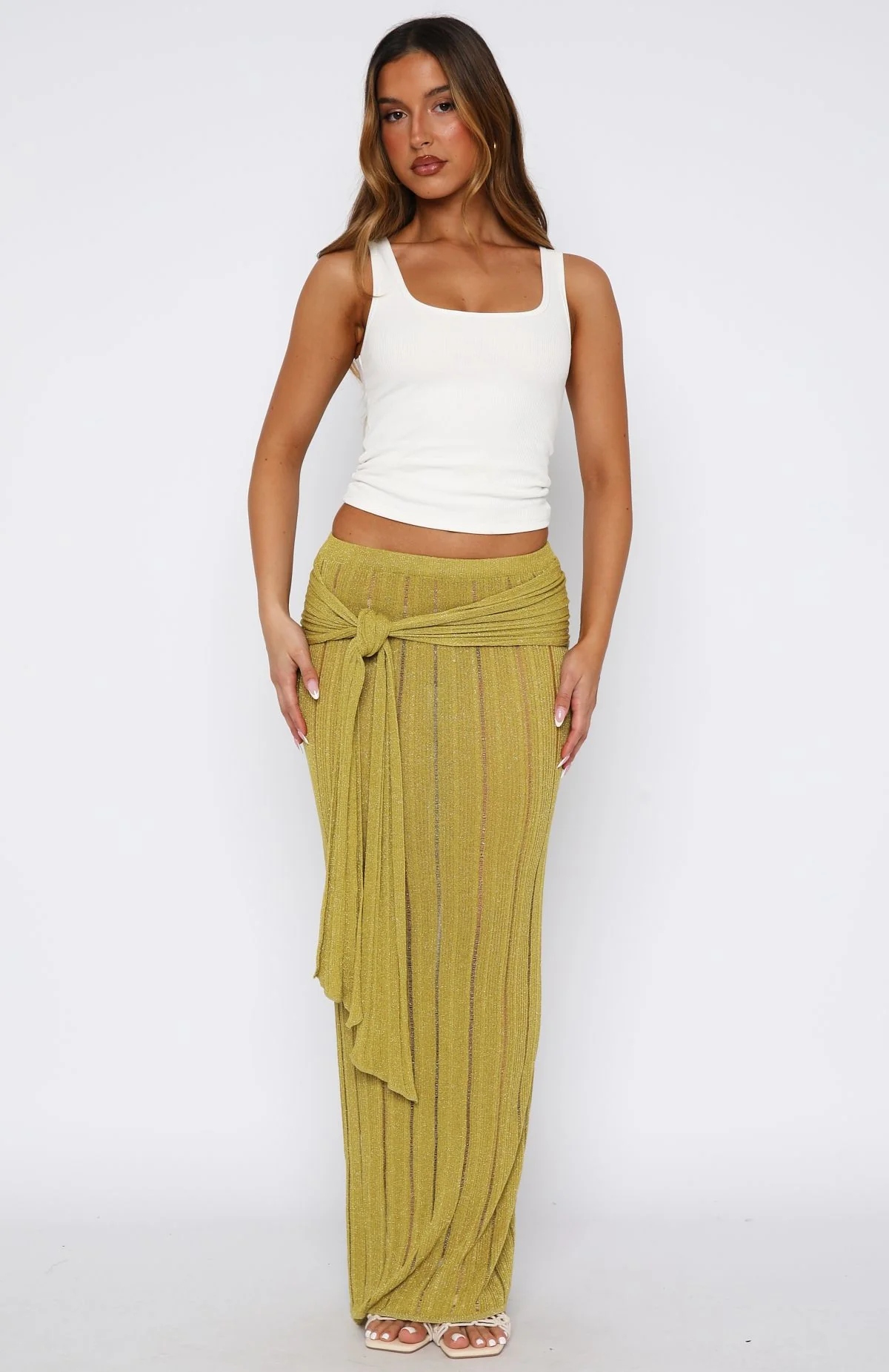 Out At Sea Knit Maxi Skirt Chartreuse
