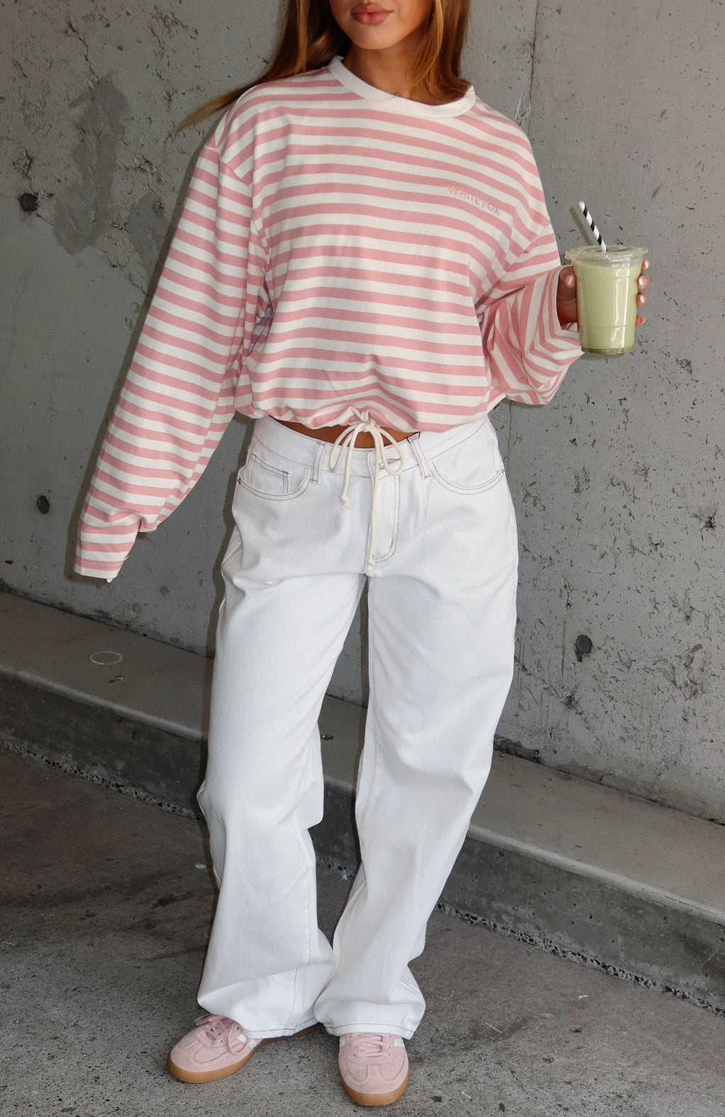 First Time Here Long Sleeve Tee Pink/Cream Stripe