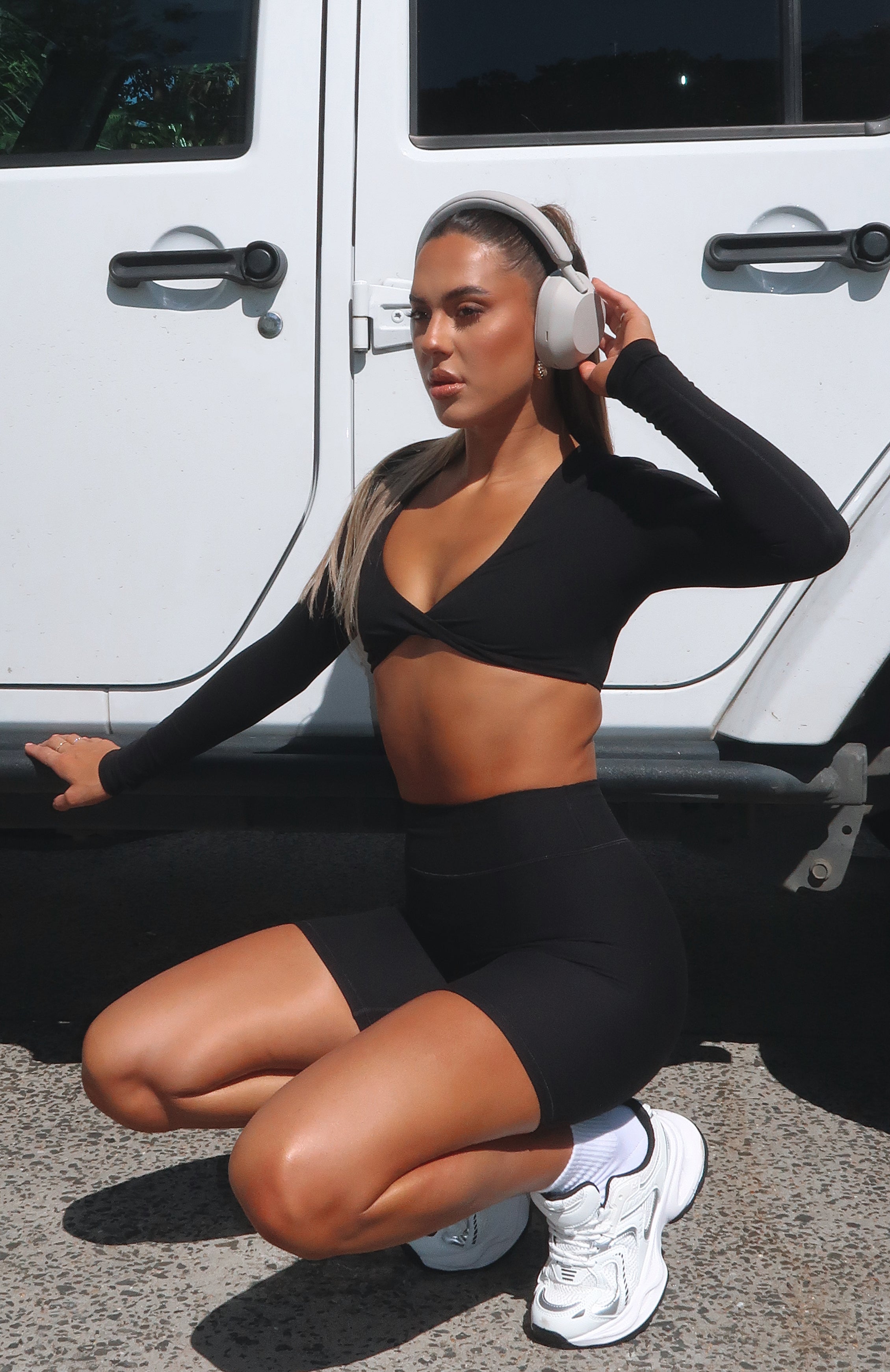 Over The Line Long Sleeve Crop Black