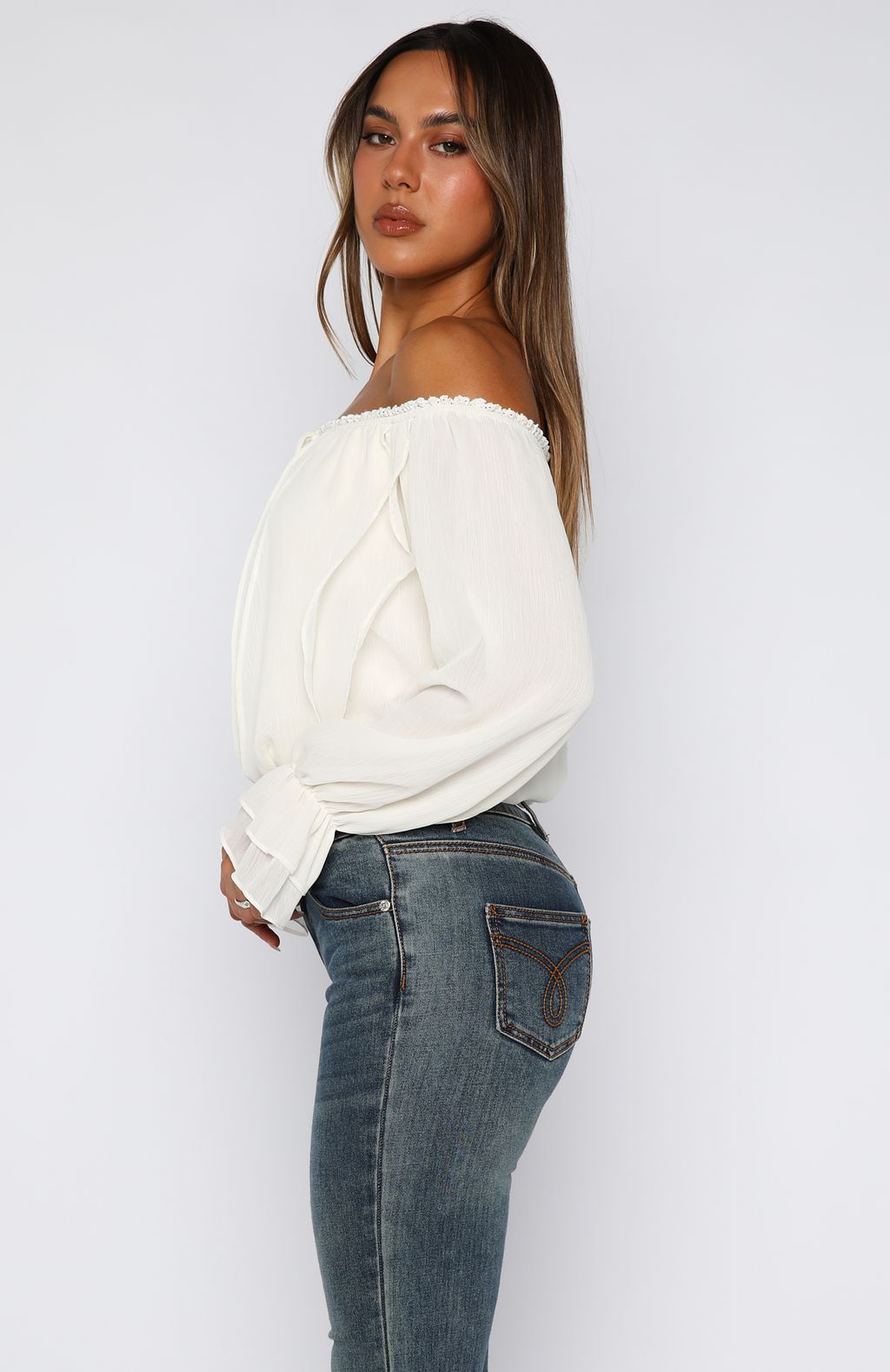 Star Girl Off Shoulder Top White