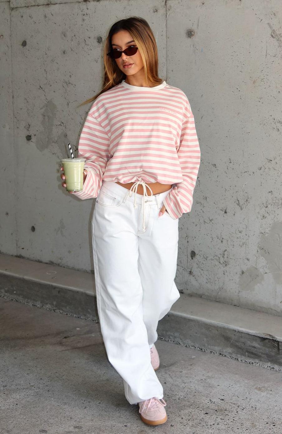 First Time Here Long Sleeve Tee Pink/Cream Stripe