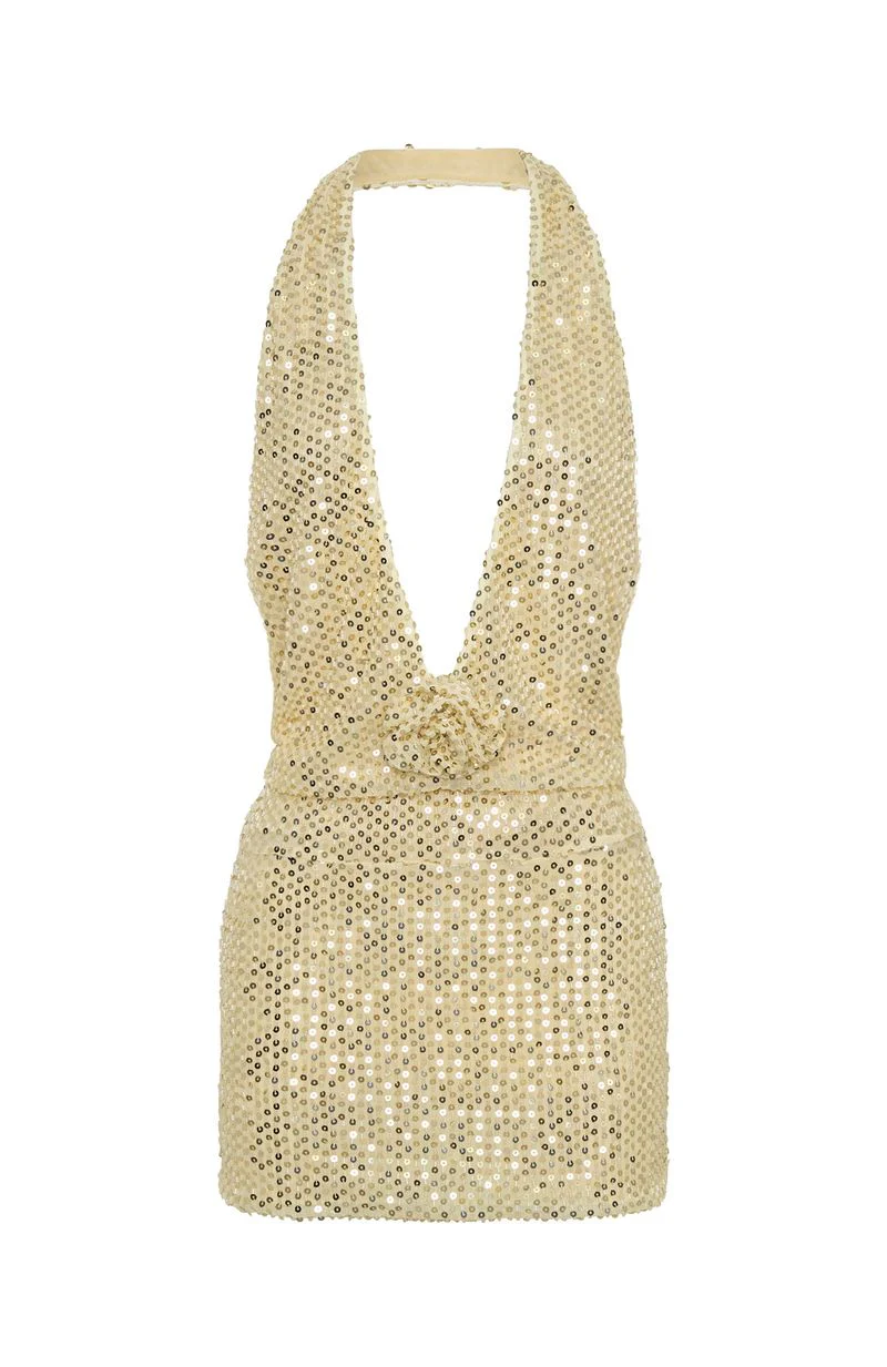 Hidden Flame Beaded Mini Dress Cream