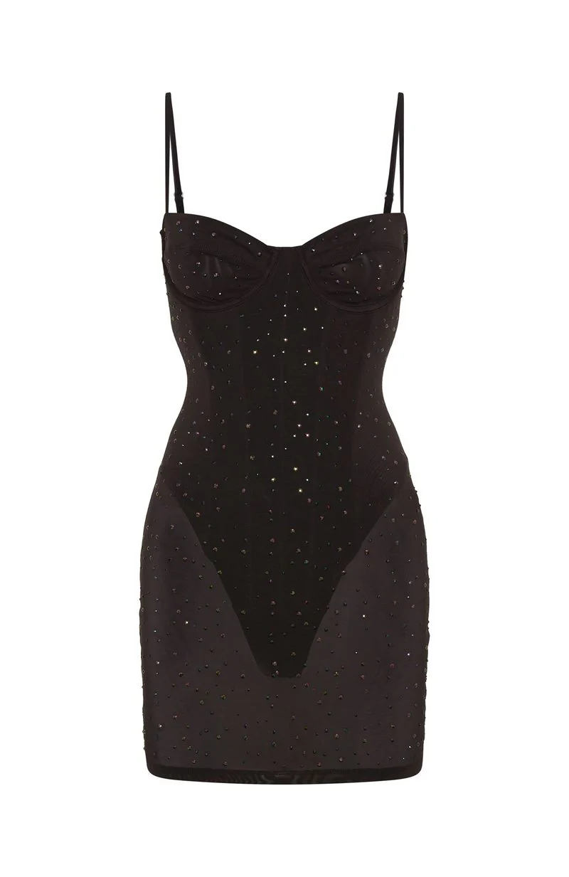 Want To Party Embellished Mini Dress Chocolate