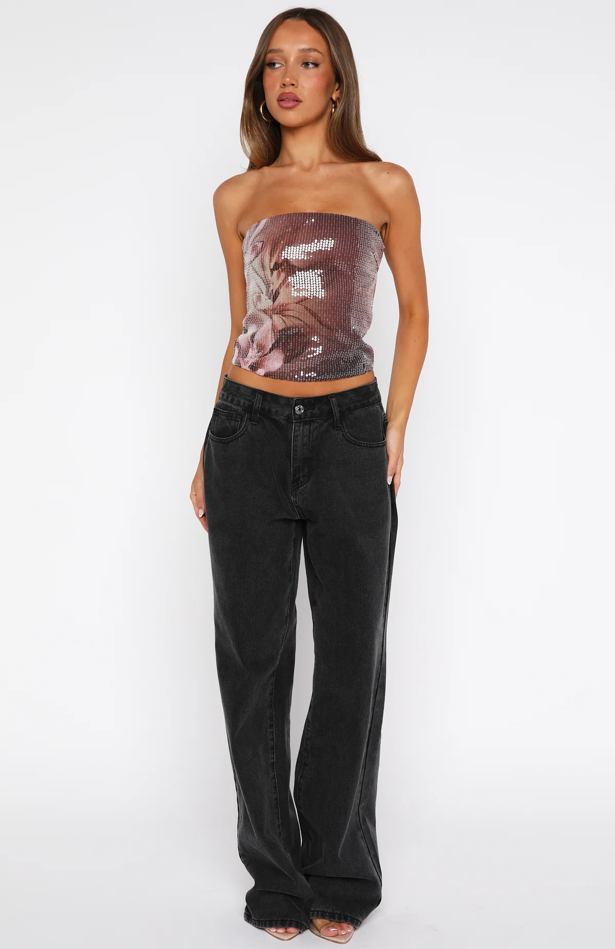 Make It Real Strapless Sequin Bustier Floral Shadows